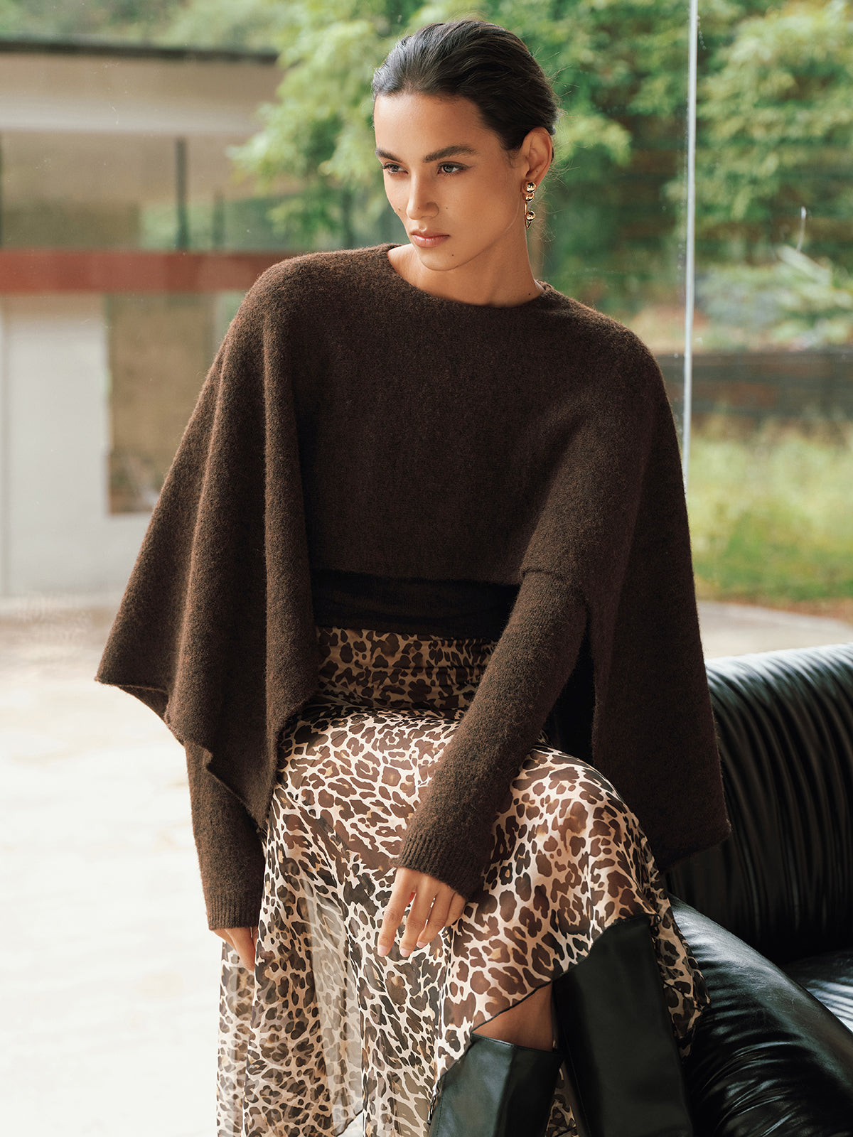 Wool-Blend Capelet-Sleeve Knit Top