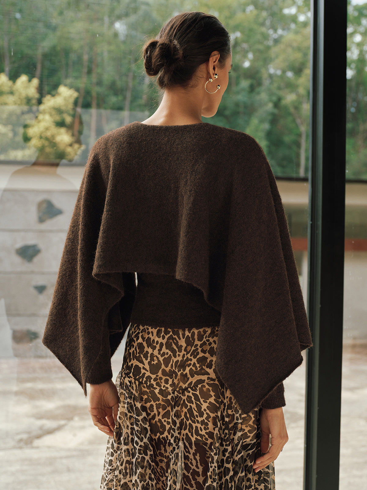 Wool-Blend Capelet-Sleeve Knit Top