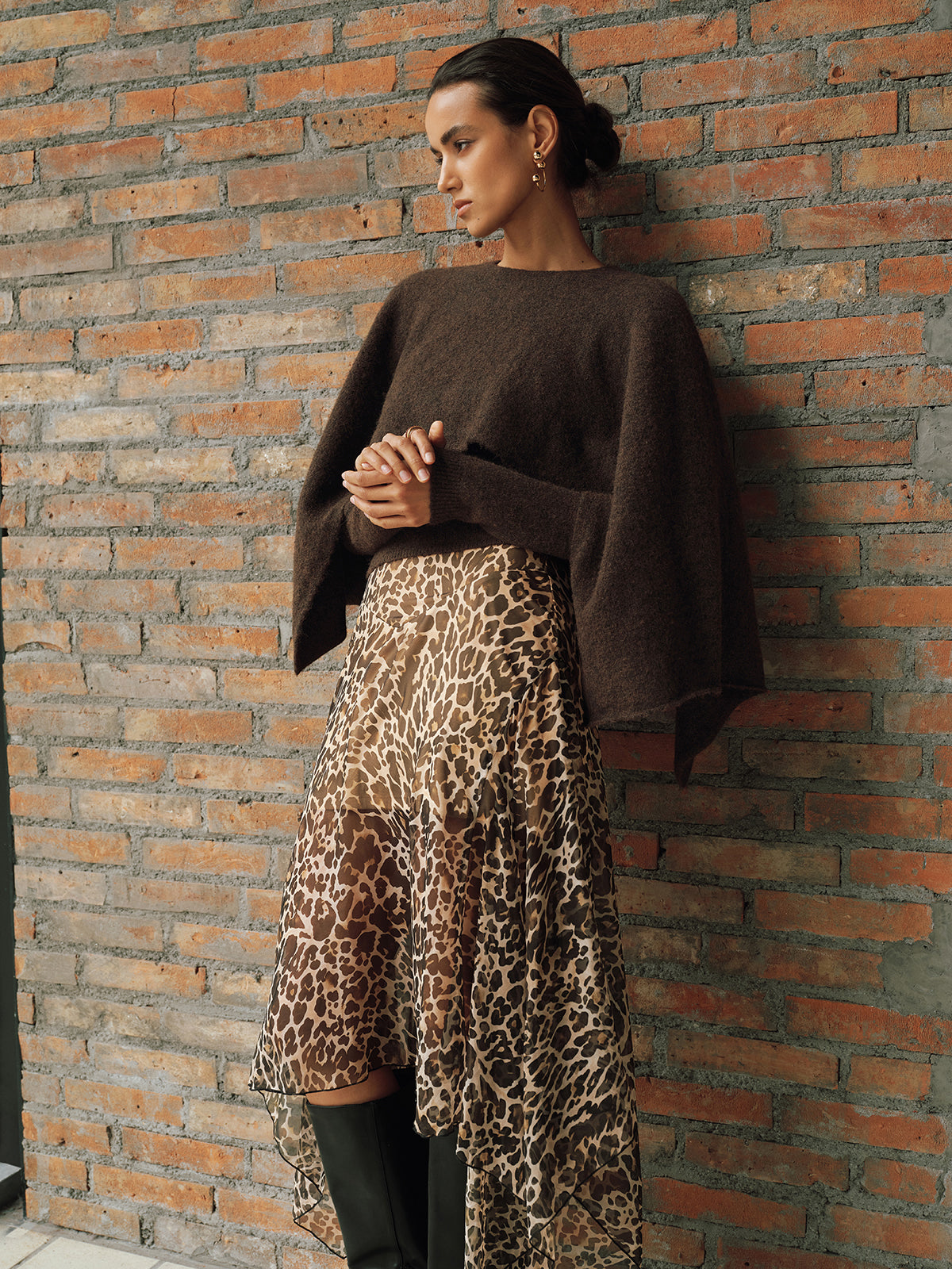 Wool-Blend Capelet-Sleeve Knit Top