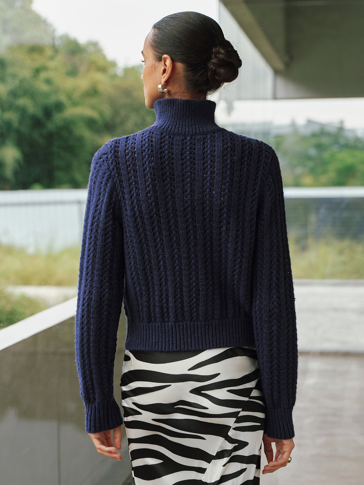 Cable-Knit Polo Collar Buckle-Detail Sweater