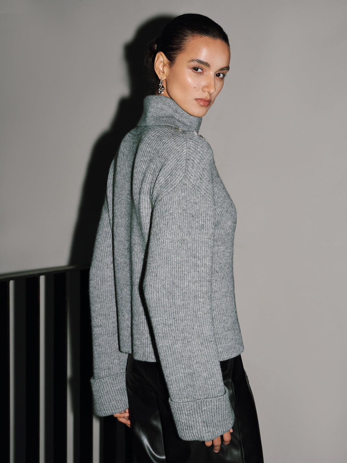 Crystal-Embellished Cut-Out Turtleneck Sweater
