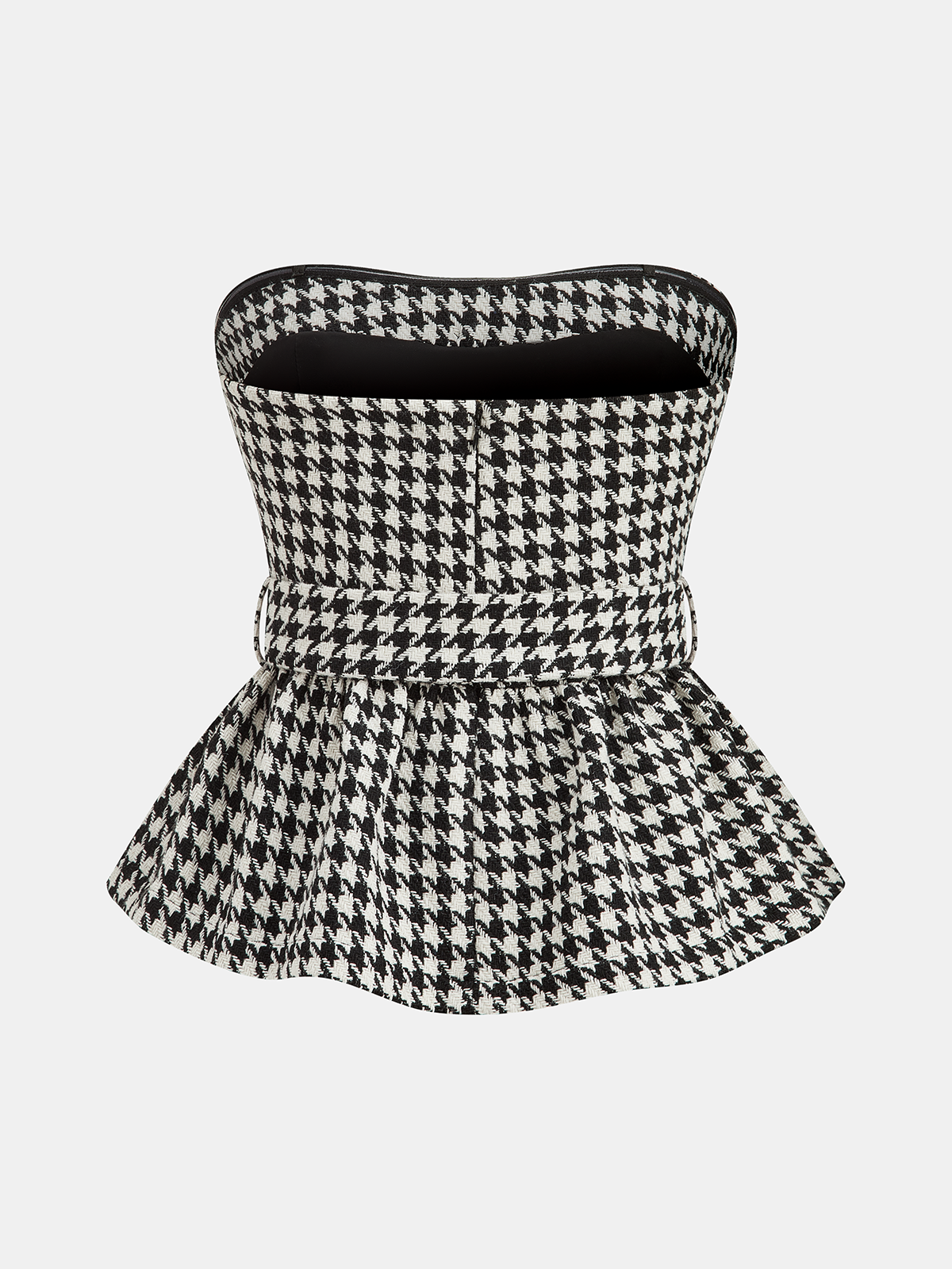 Houndstooth Strapless Belted Peplum Top