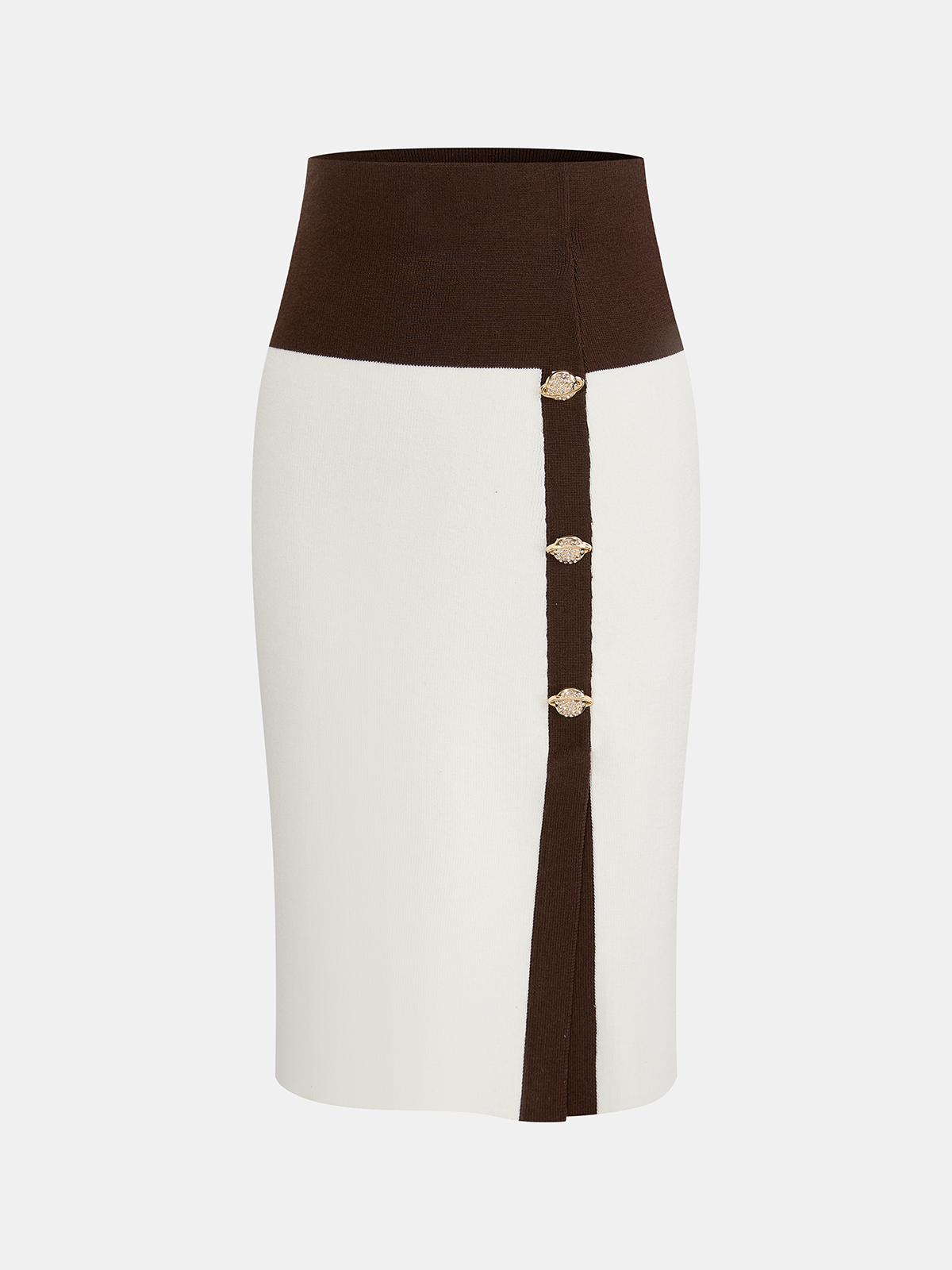 Color-Block Wool-Blend Knit Pencil Skirt