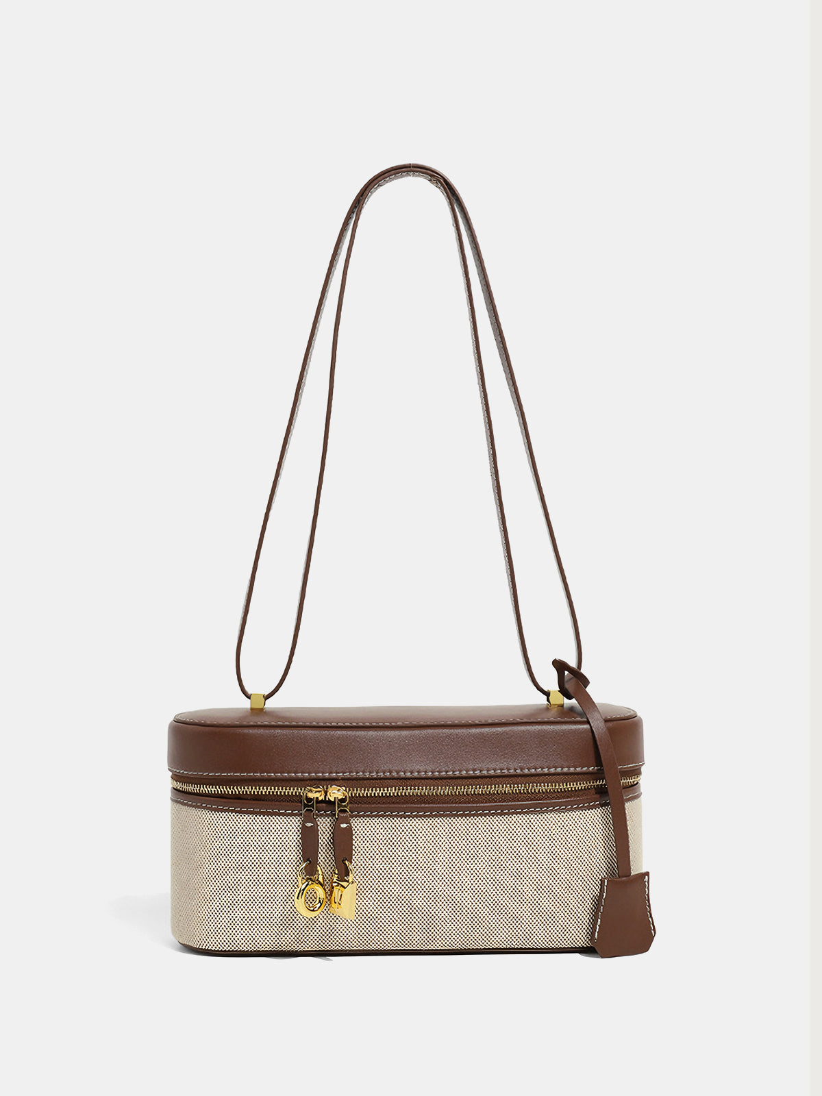 Two-Tone Canvas & PU Panel Box Bag