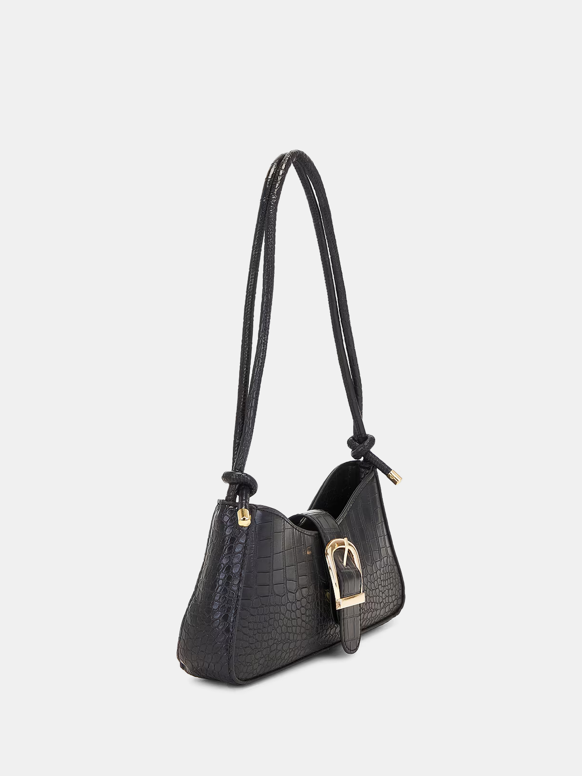 Croc-Embossed Buckle Underarm Bag