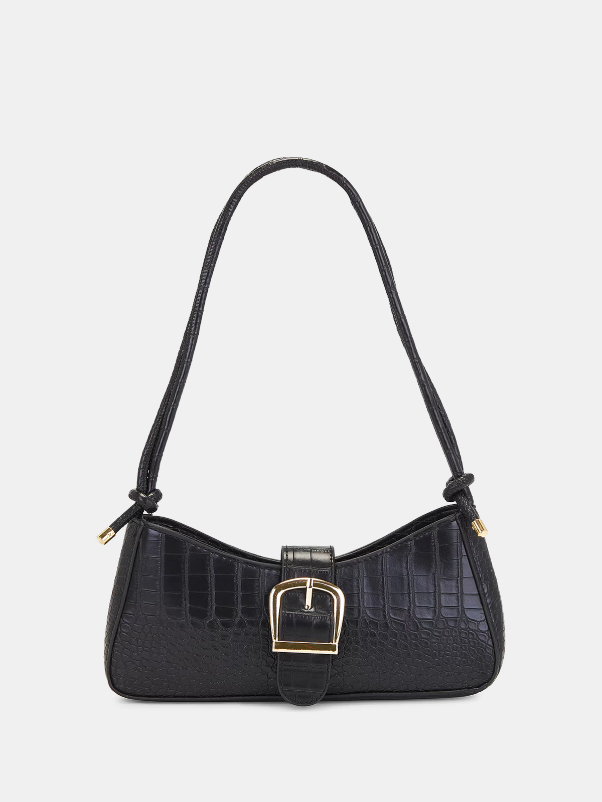 Croc-Embossed Buckle Underarm Bag