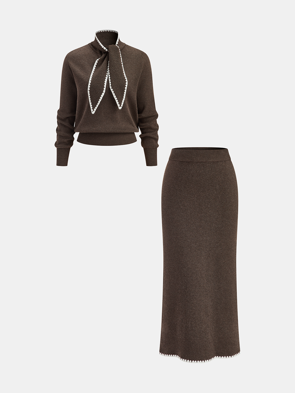 Wool-Blend Tie-Neck Knit Co-ord Set