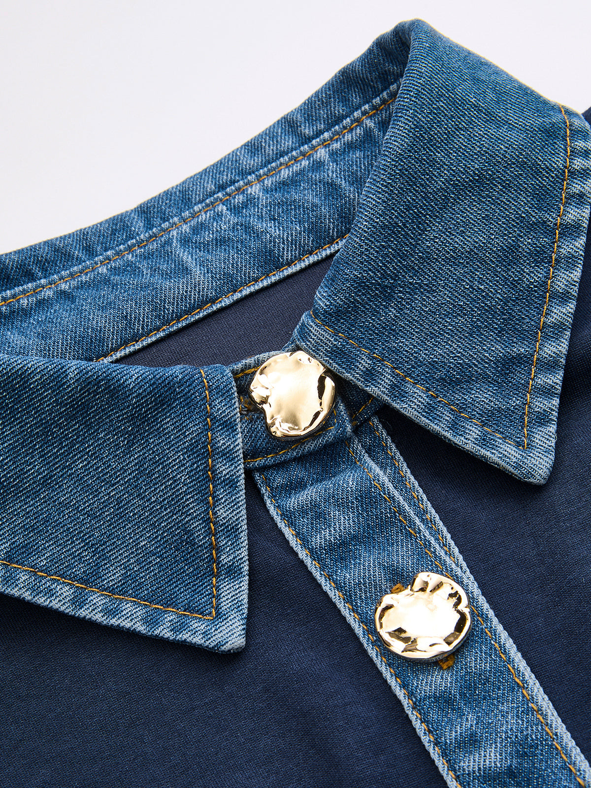 Denim Collar Cinched Waist Sweatshirt