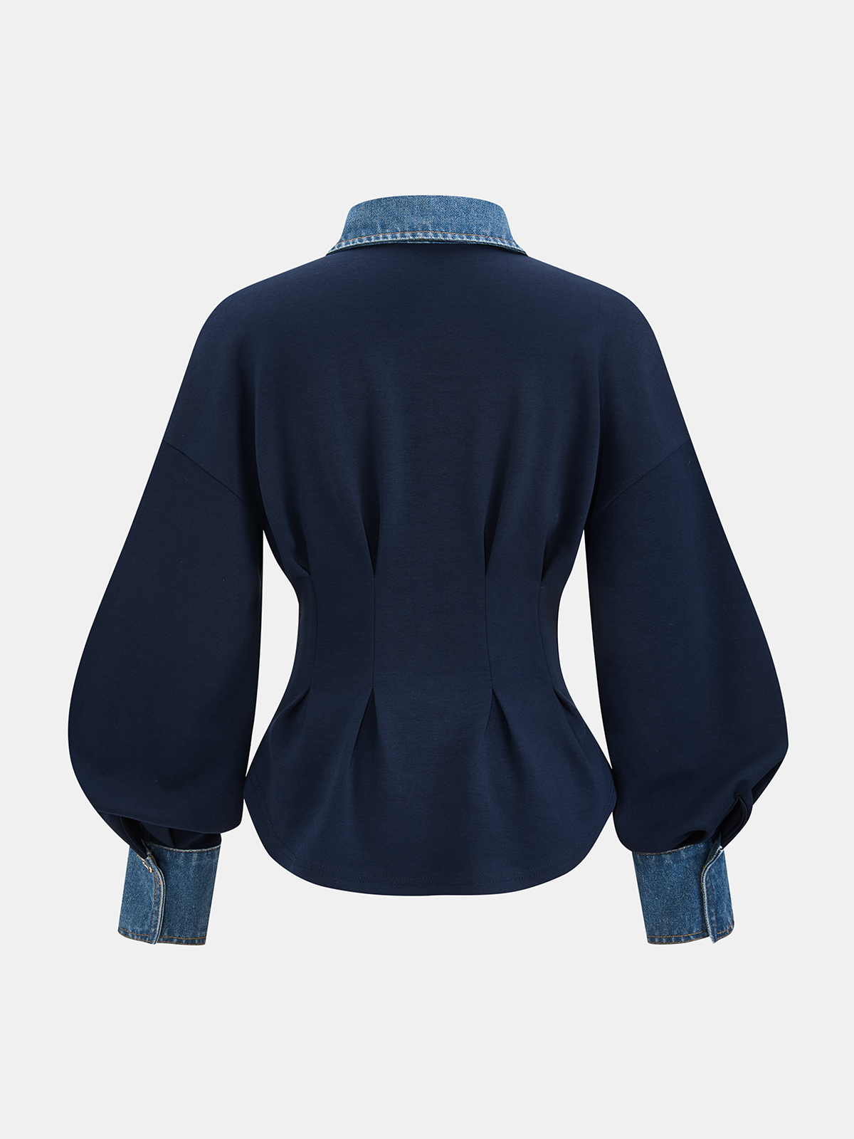 Denim Collar Cinched Waist Sweatshirt