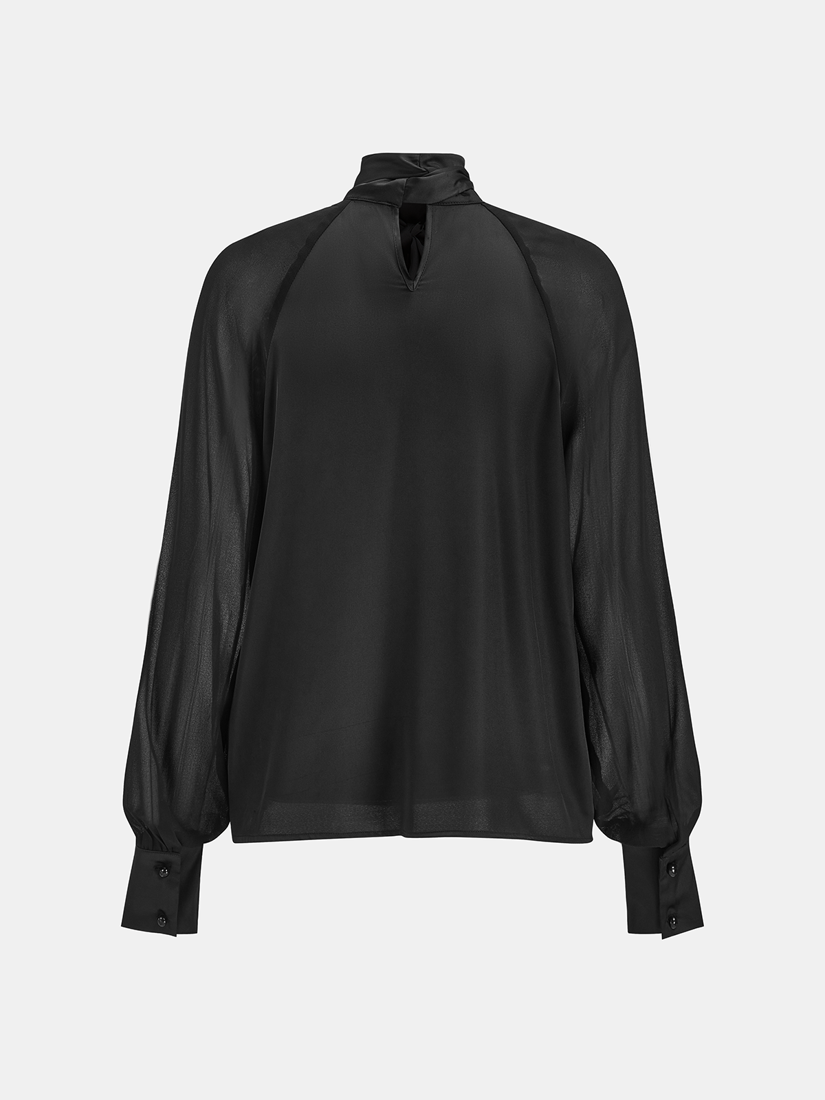 Satinbluse mit Schleife und transparenten Ärmeln
