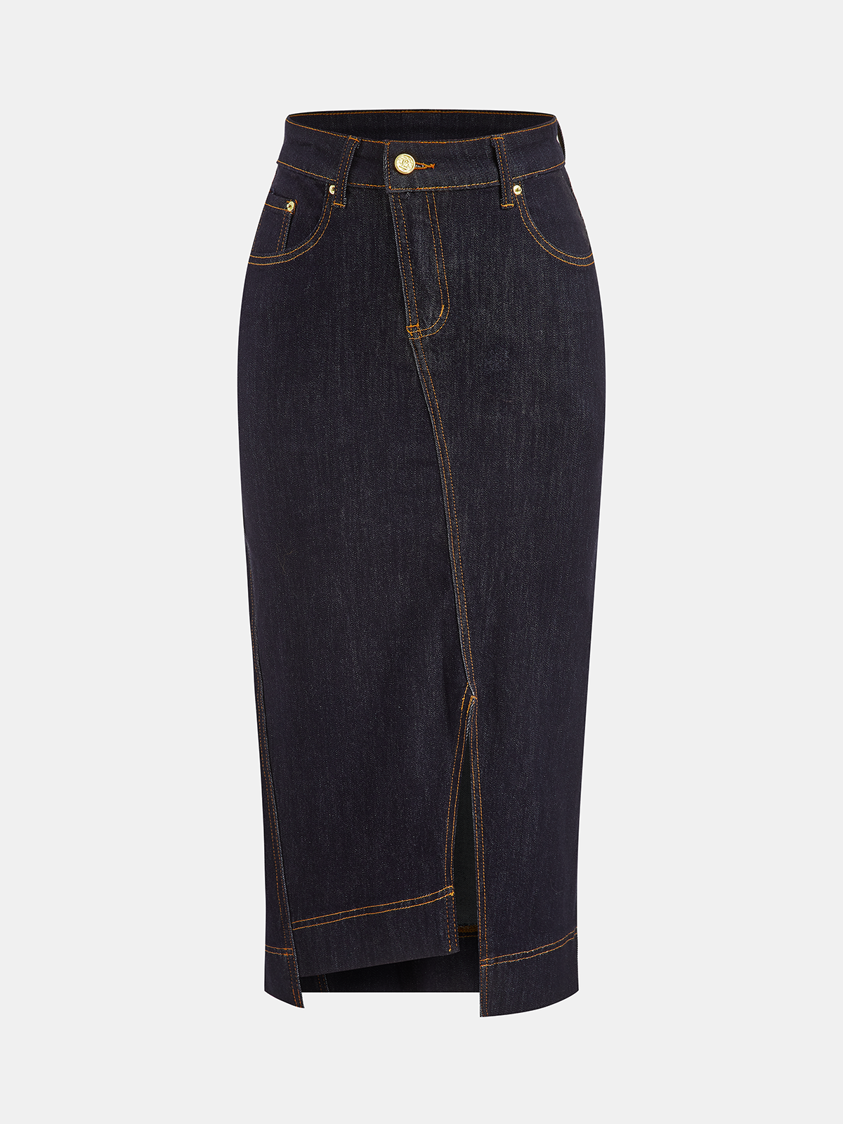 Asymmetrischer Jeans-Midi-Rock mit Schlitz