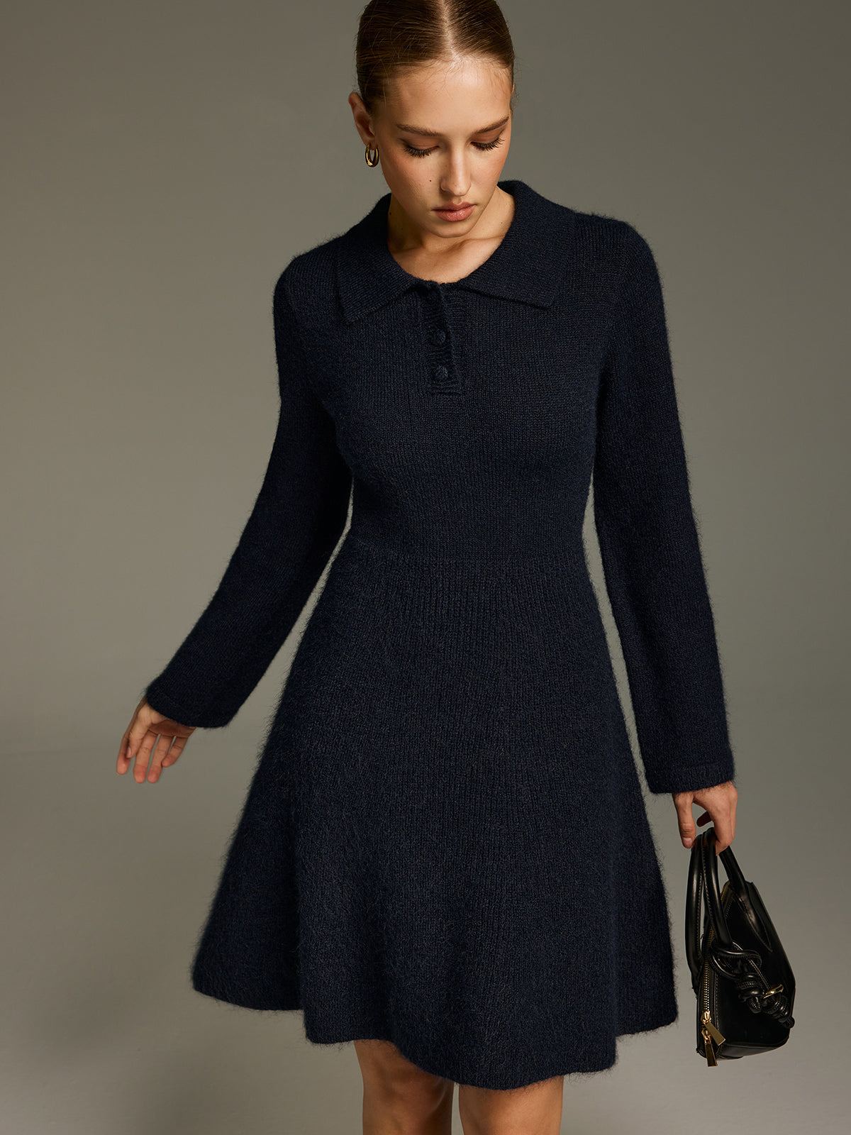 Mini-robe en maille mélangée de laine à col polo