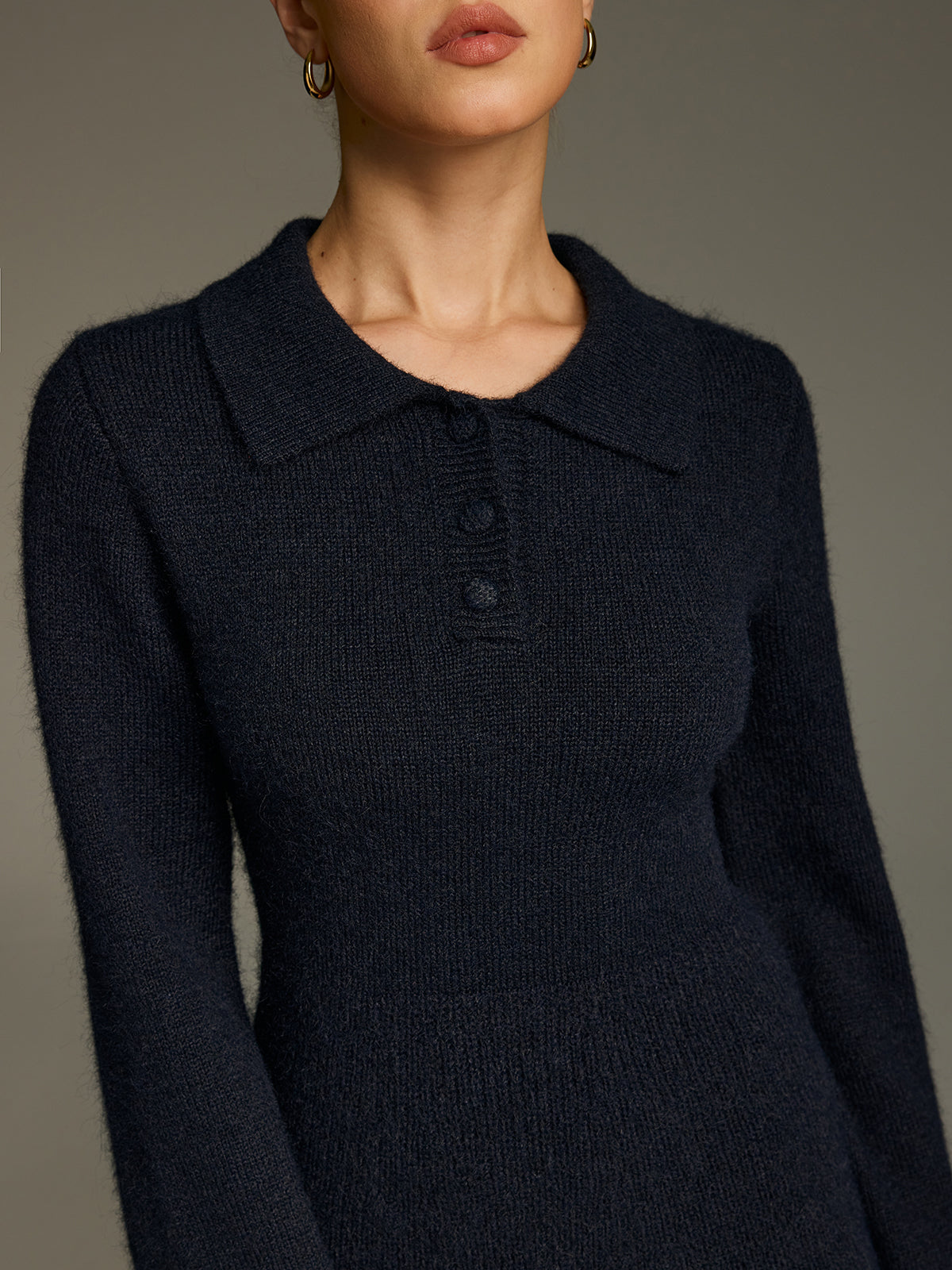 Mini-robe en maille mélangée de laine à col polo