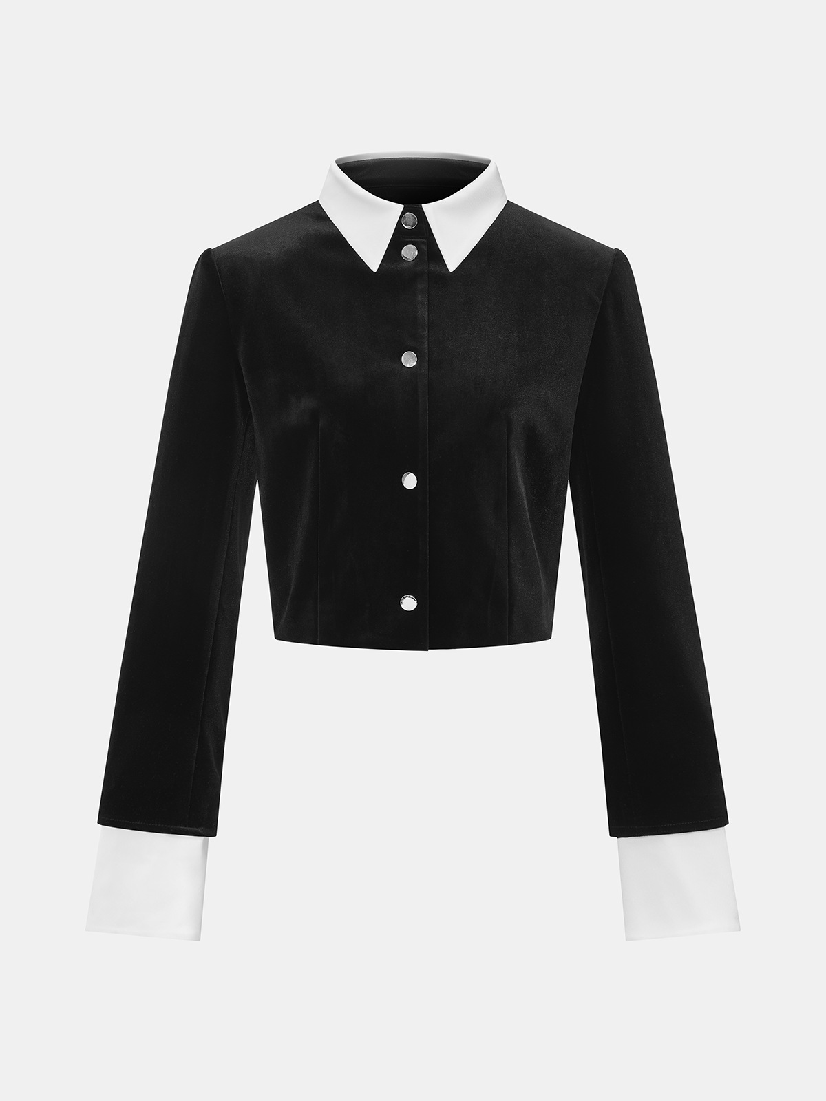 Satin Collar Panel Velvet Cropped Jacket