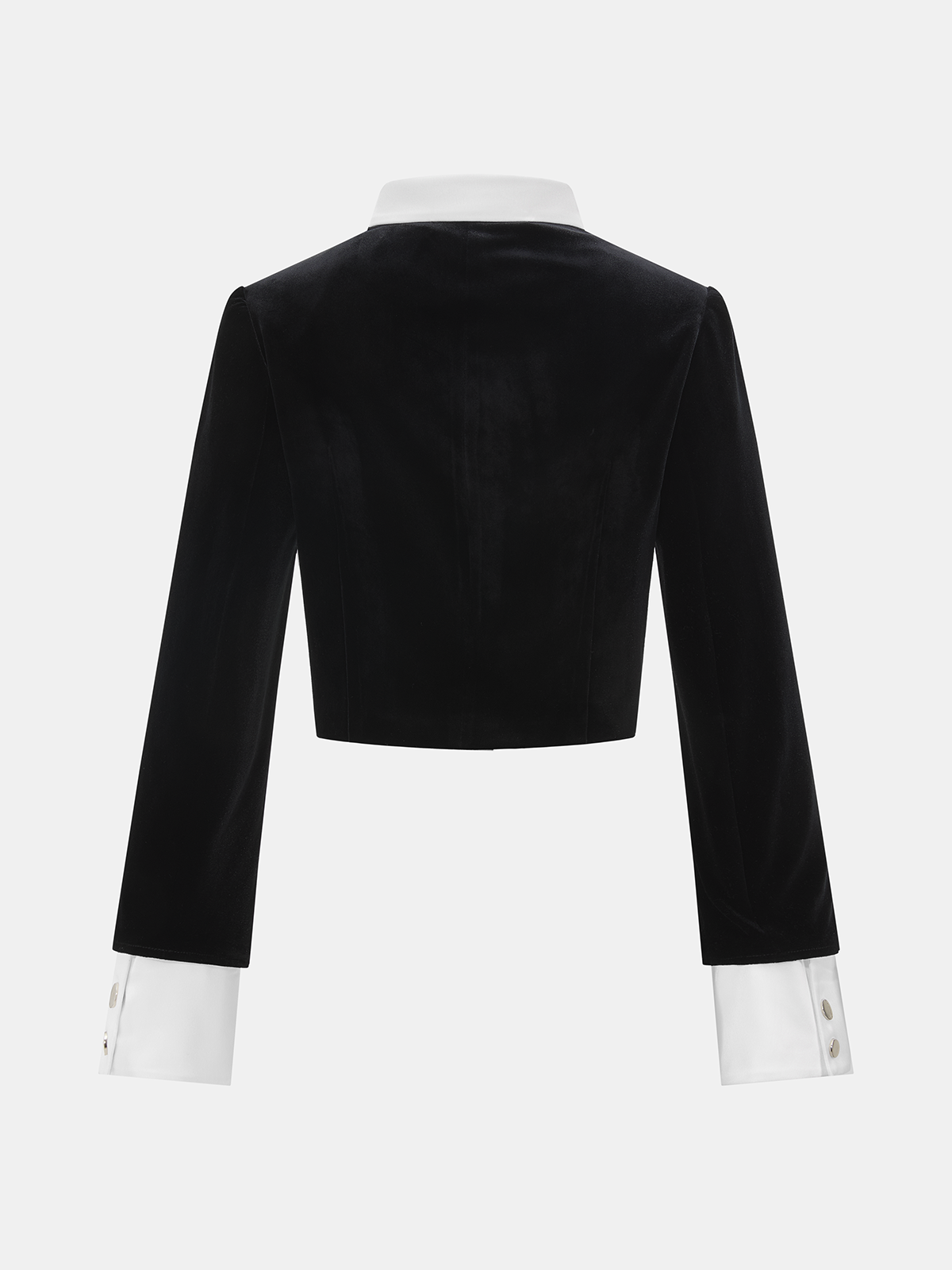 Satin Collar Panel Velvet Cropped Jacket