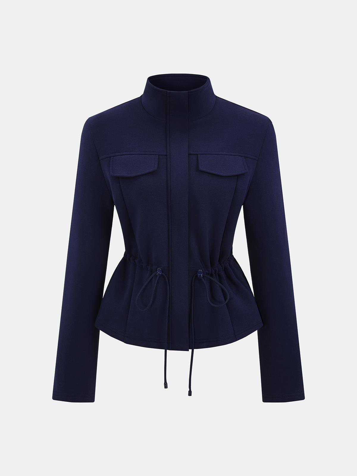 Drawstring-Waist Stand-Collar Jacket