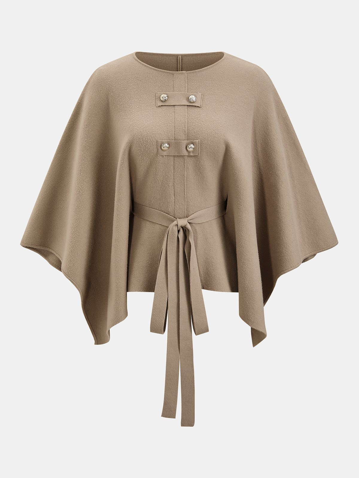 Metal Button Belted Cape-Style Knit Top