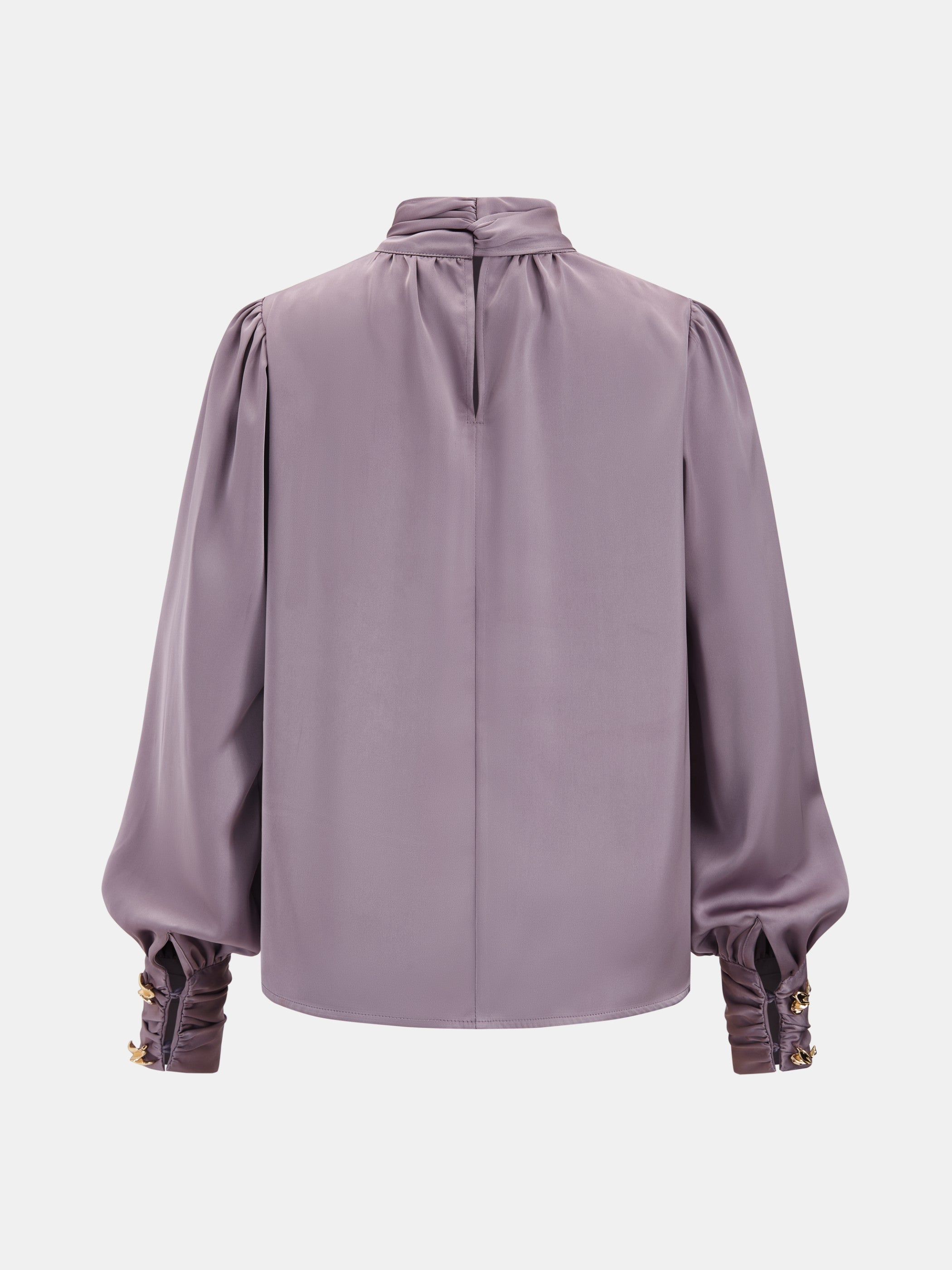 Satinbluse mit Bindekragen und Puffärmeln