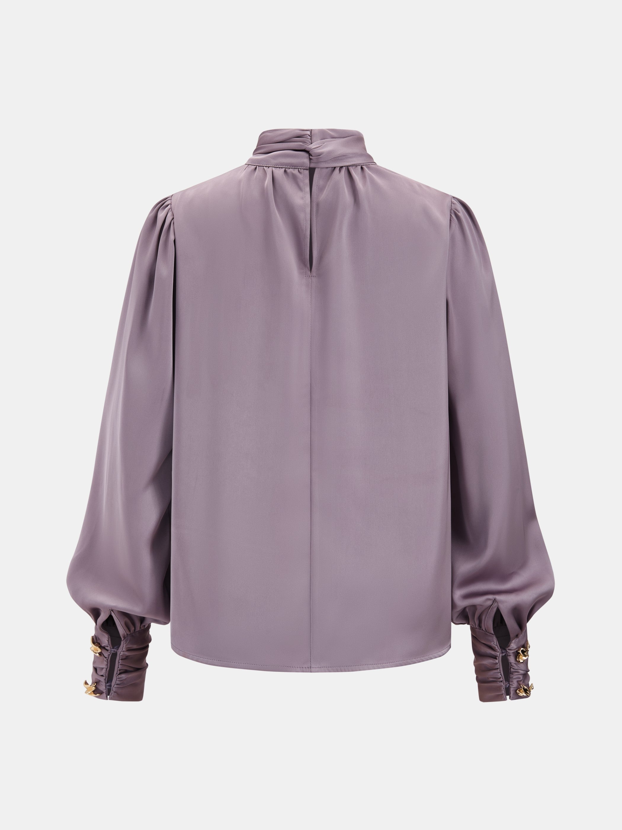 Satin Tie-Neck Puff Sleeve Blouse