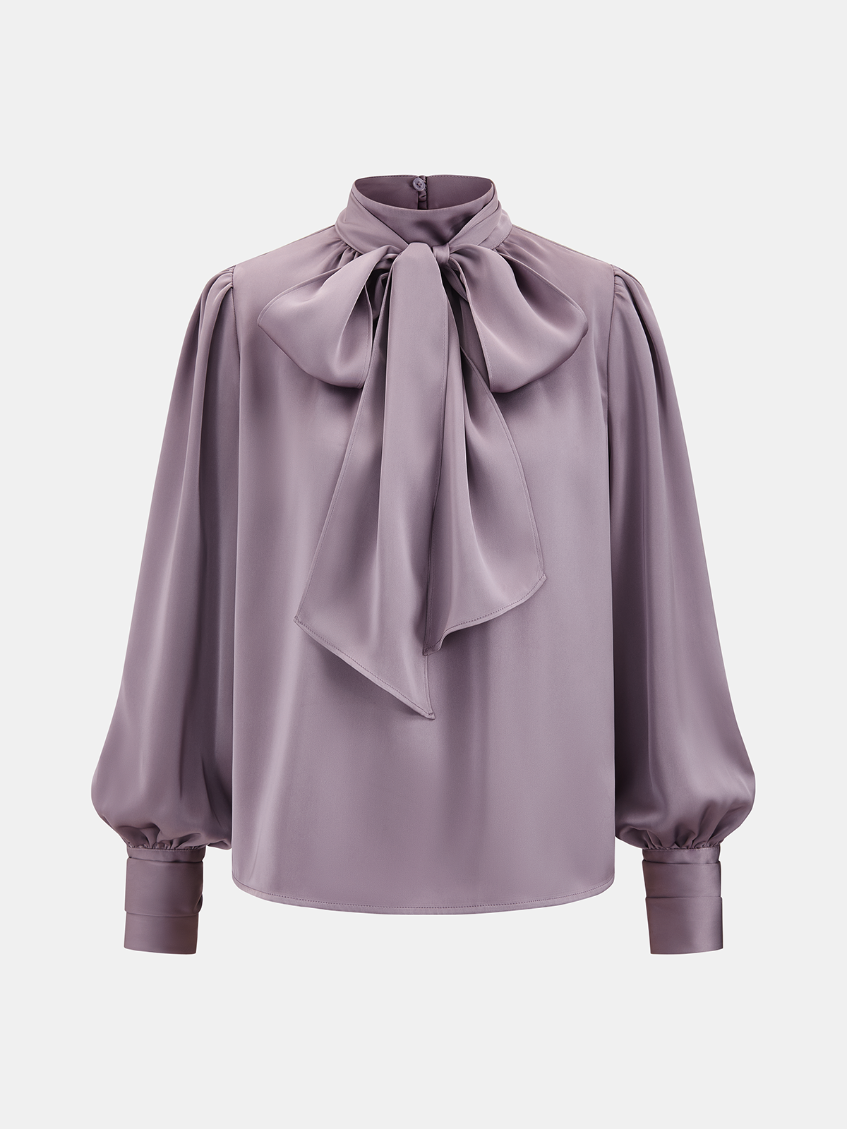Satin Tie-Neck Puff Sleeve Blouse