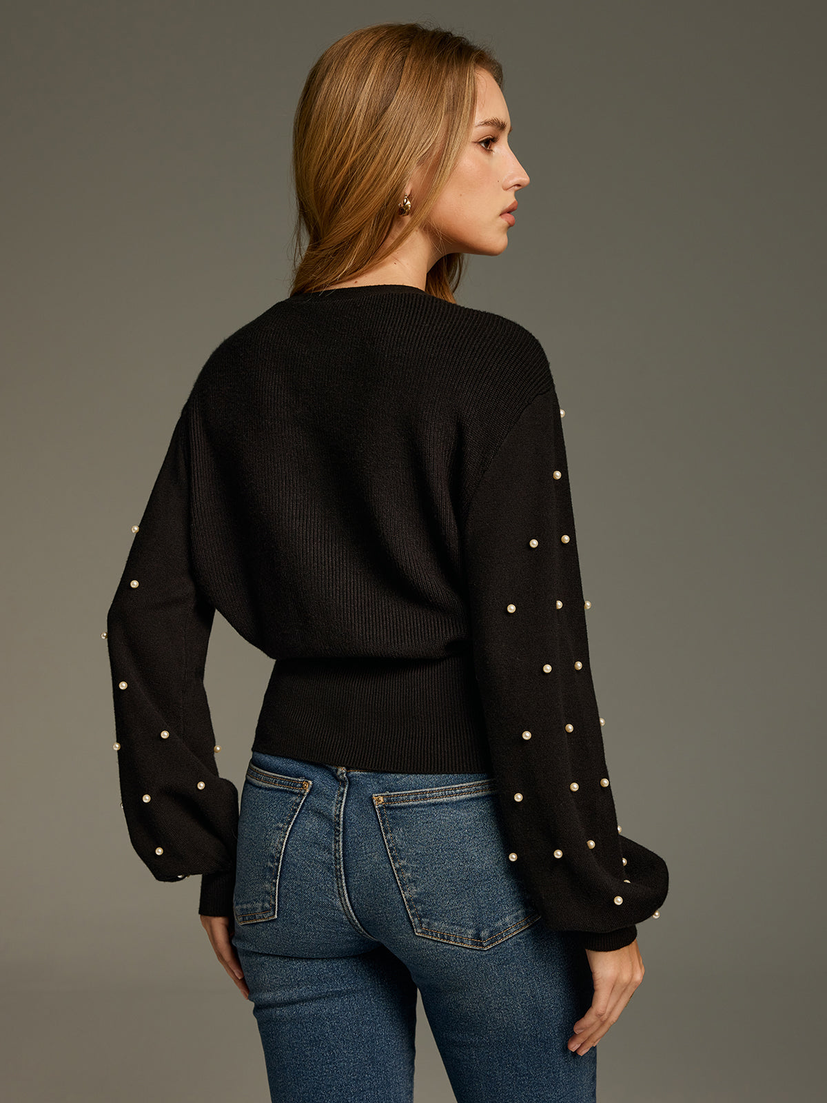 V-Neck Pearl Embellished Sweater