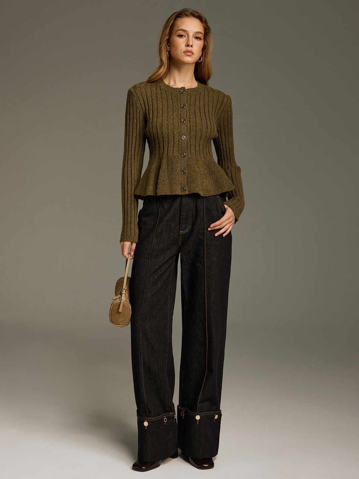 Ribbed Knit Peplum Cardigan