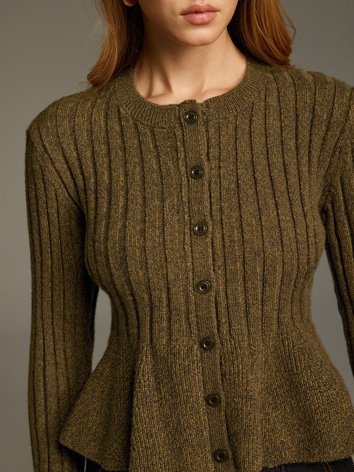Ribbed Knit Peplum Cardigan