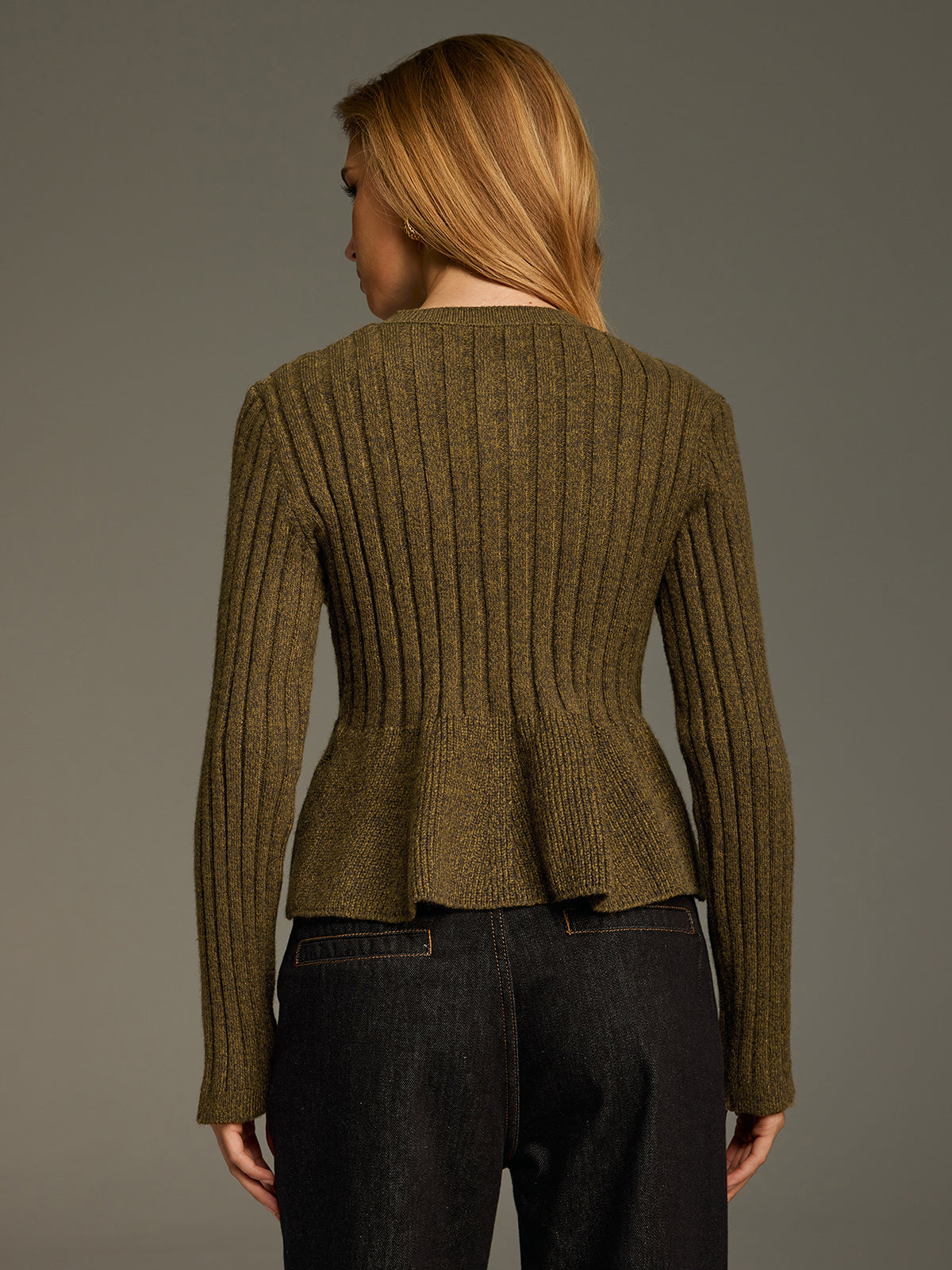 Ribbed Knit Peplum Cardigan