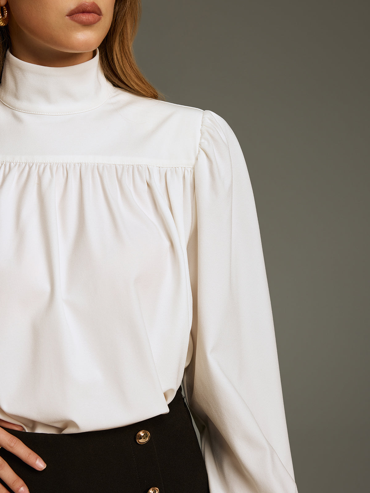 Tie-Cuff Turtleneck Blouse