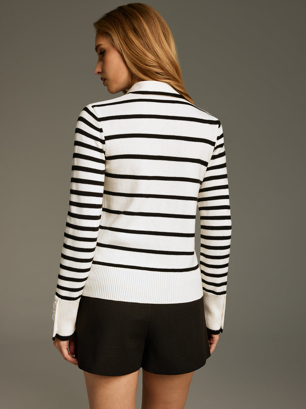 Wool-Blend Striped Knot-Collar Knit Top