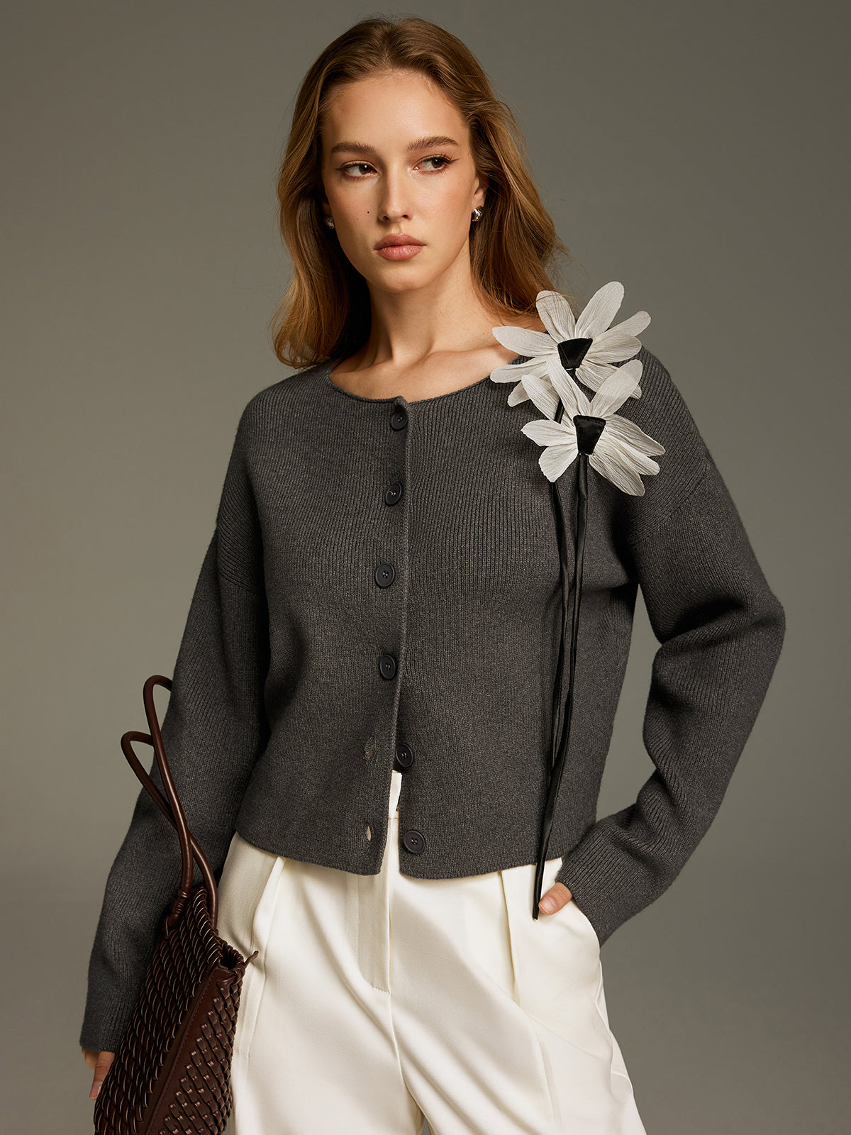 Floral Embellished Knit Cardigan