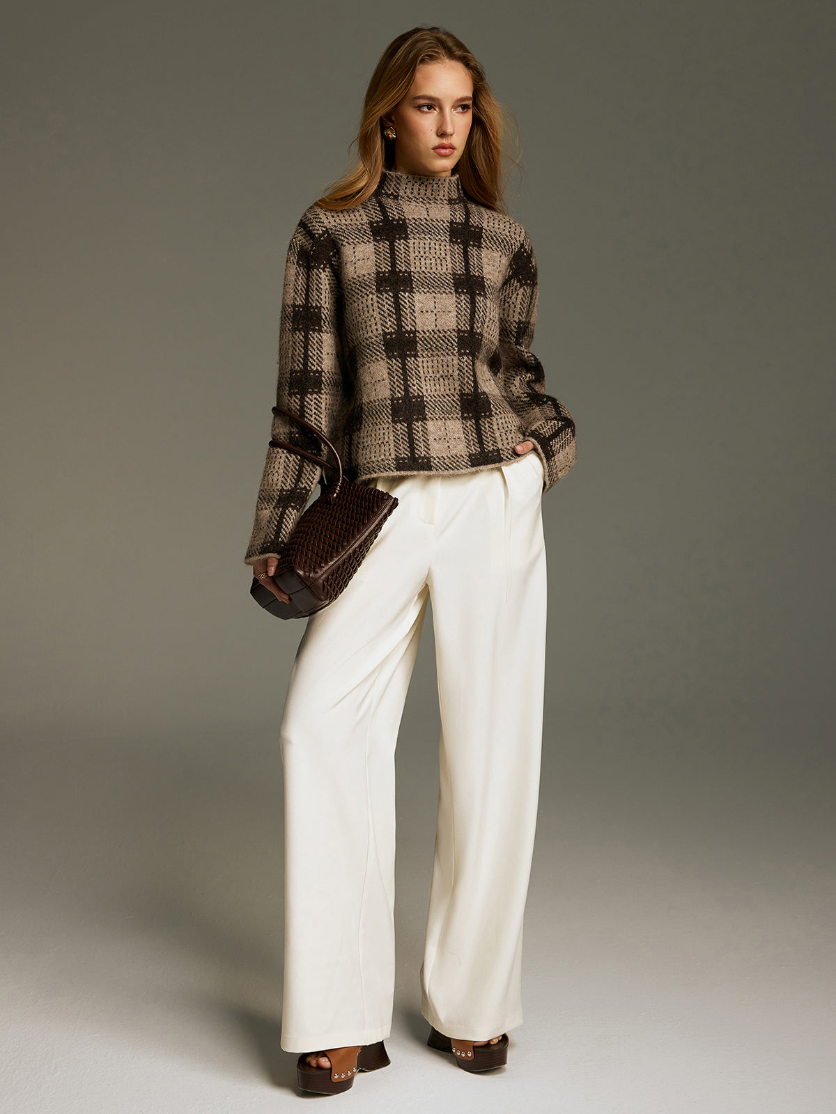 Wool-Blend Plaid Turtleneck Sweater
