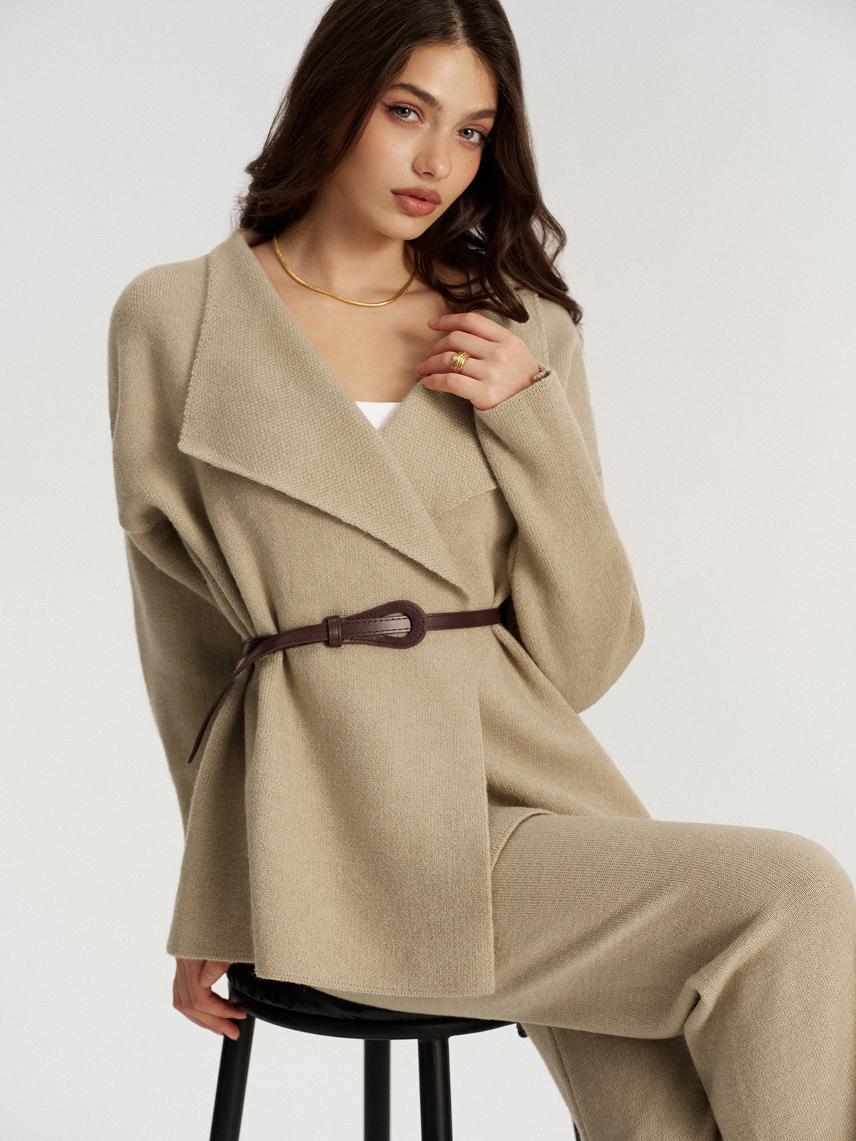 Belted Knit Blazer and Pants Set