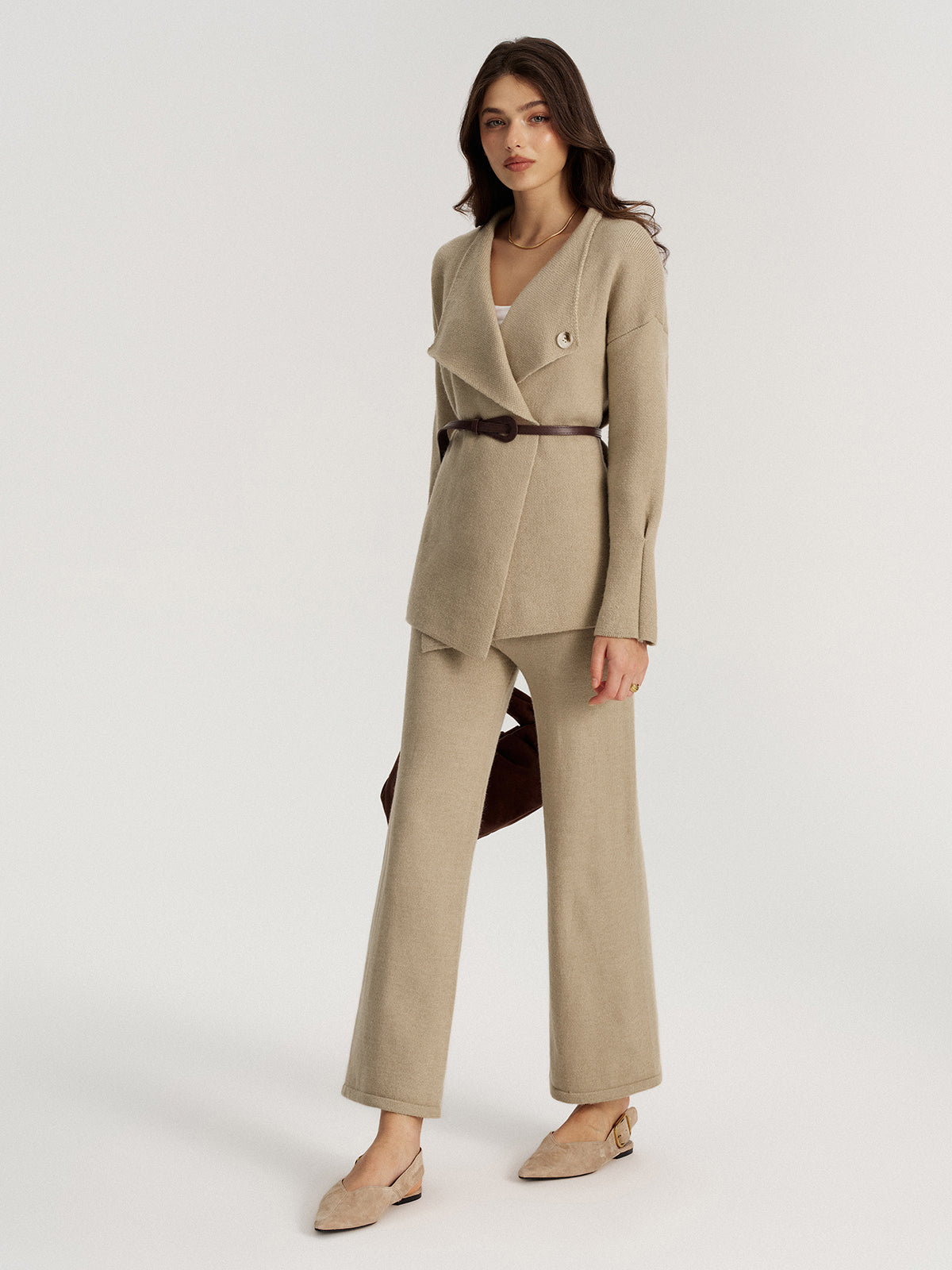 Belted Knit Blazer and Pants Set
