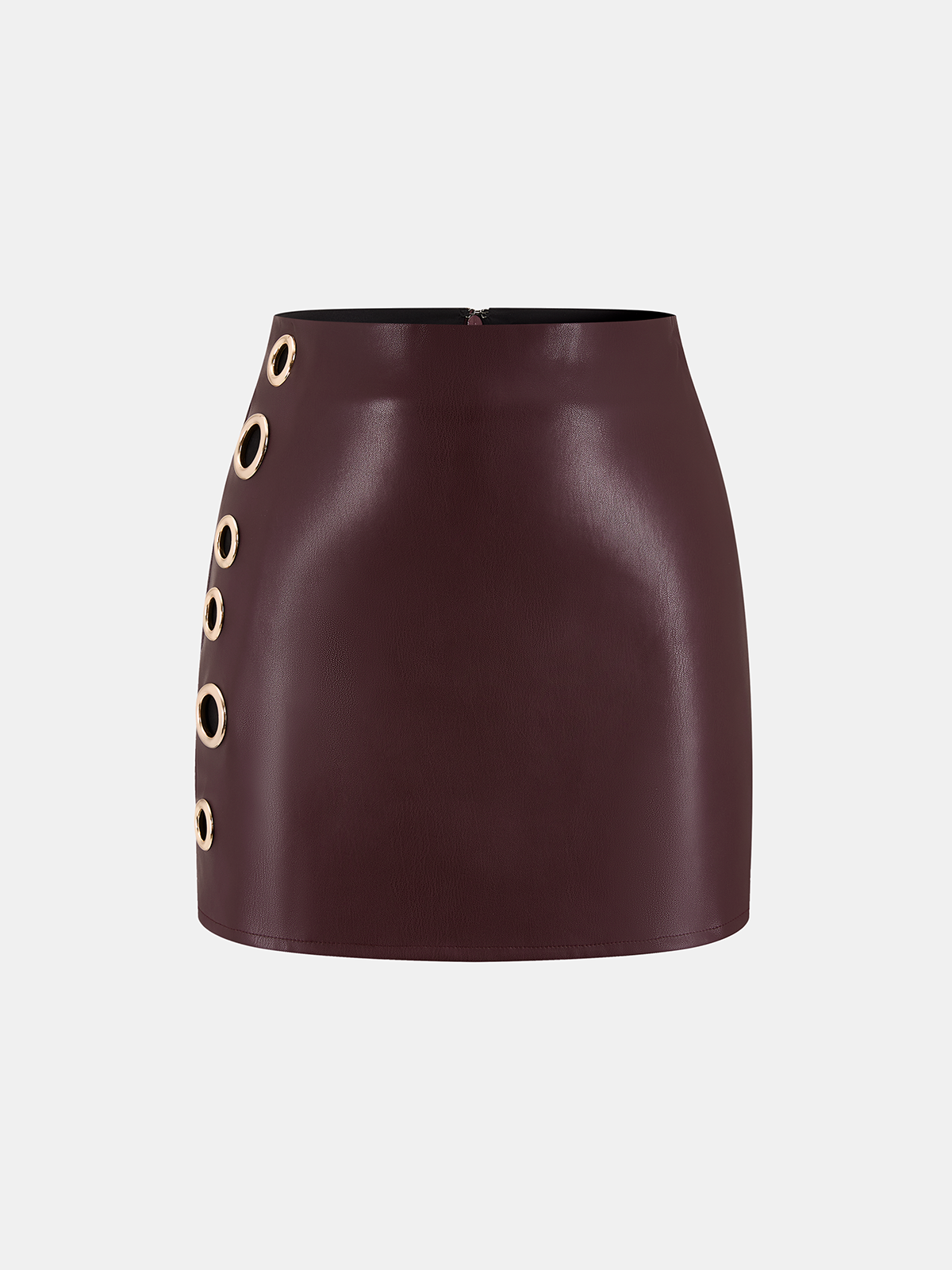 Metal Eyelet Faux Leather Mini Skirt