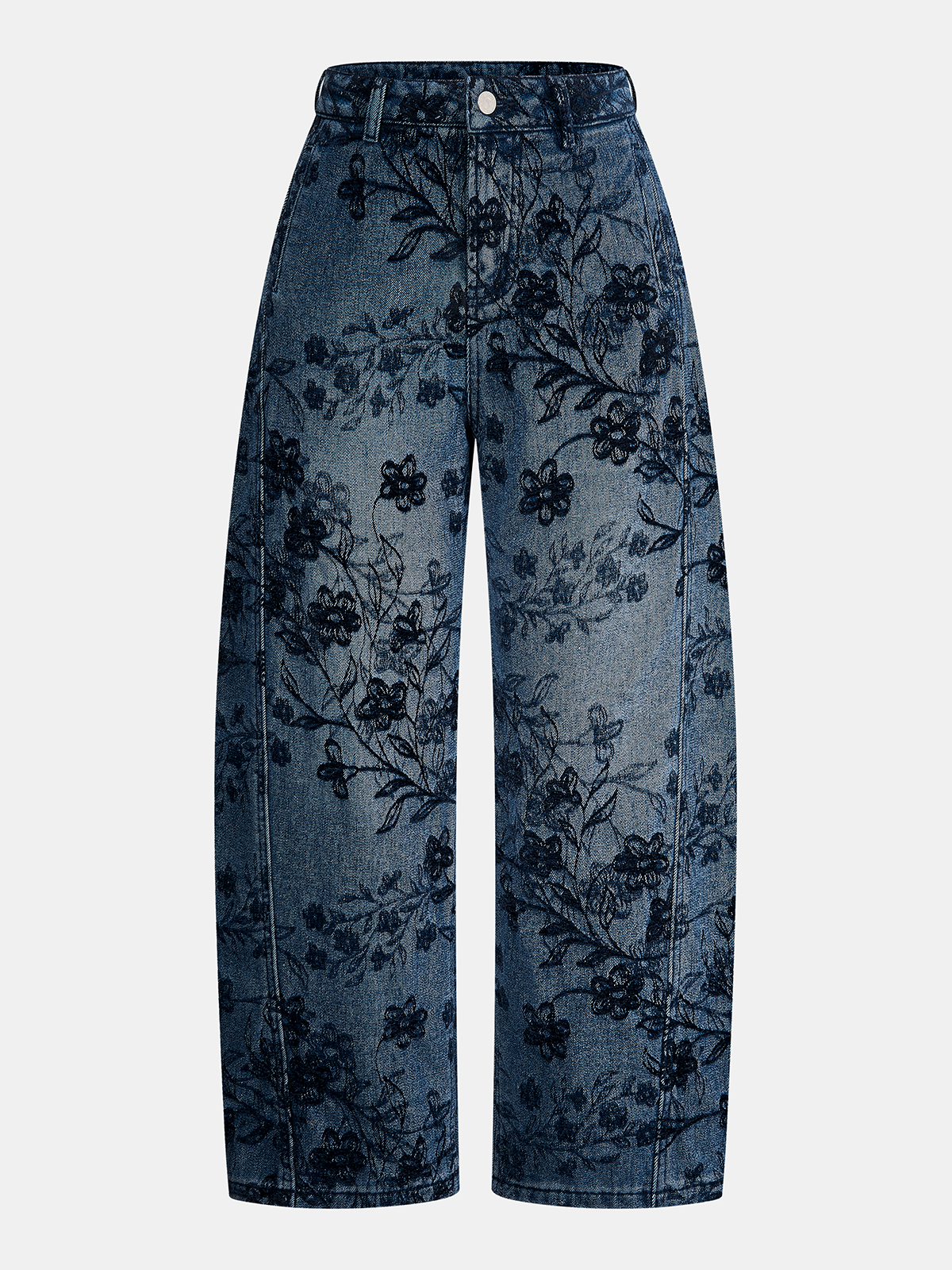 Floral Jacquard Curved-Leg Jeans