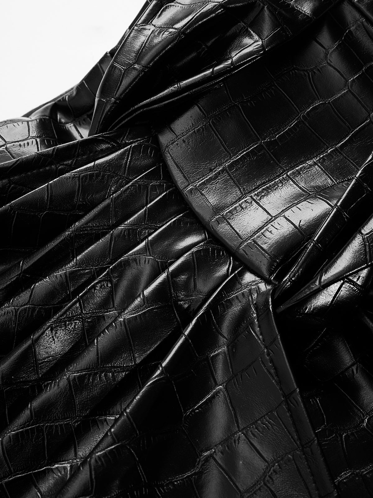 Crocodile Faux Leather Ruched Midi Skirt