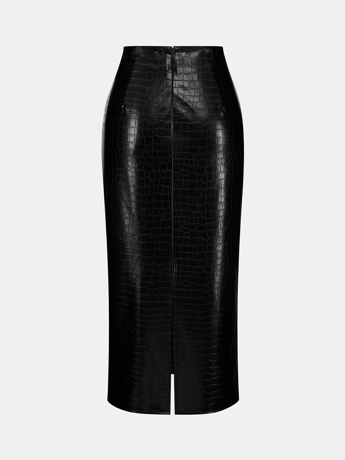 Crocodile Faux Leather Ruched Midi Skirt