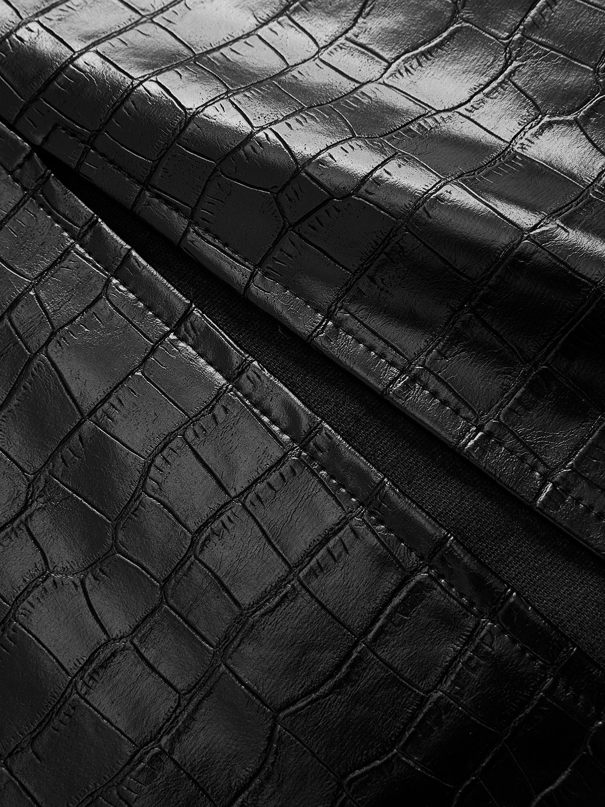 Crocodile Faux Leather Ruched Midi Skirt