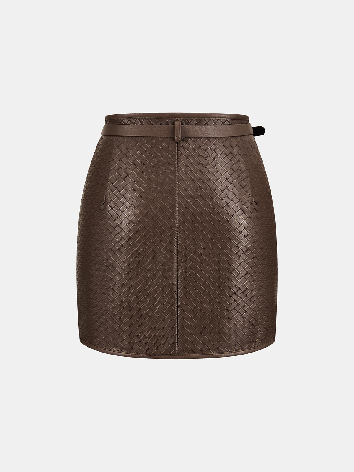 Belted Woven Faux Leather Mini Skirt