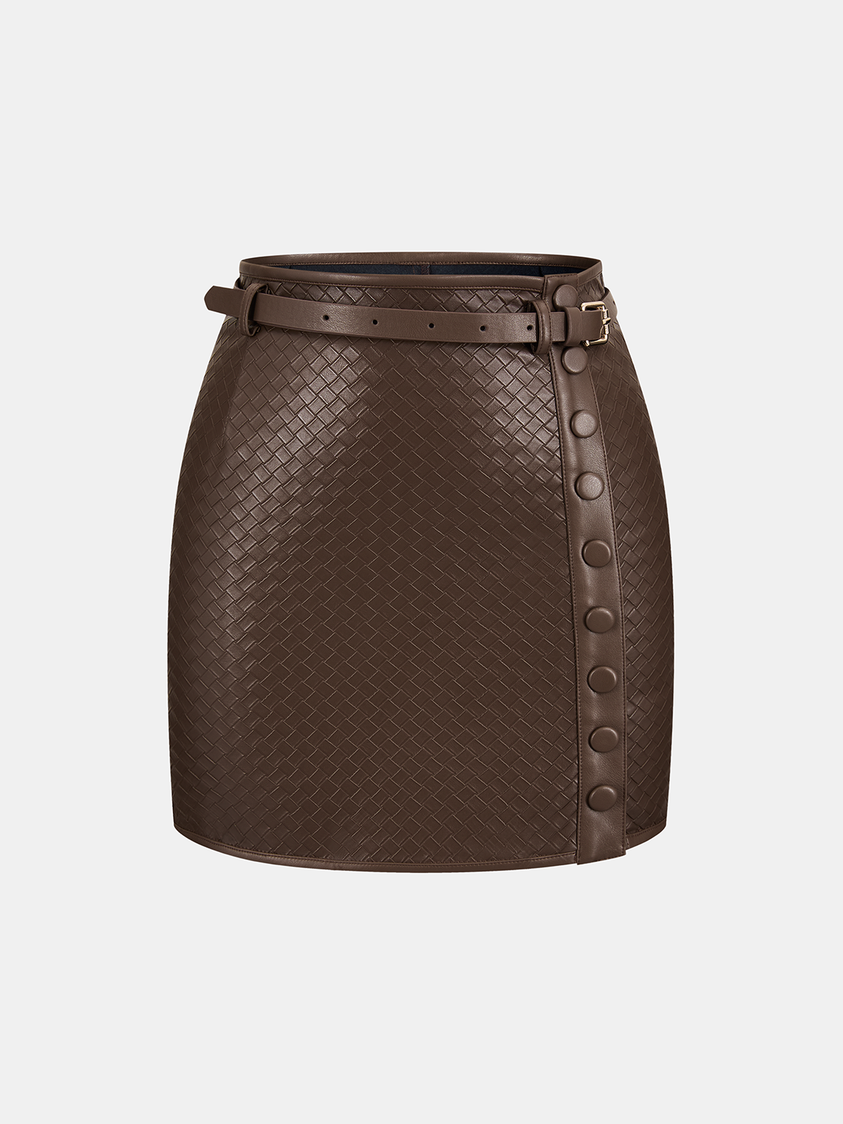 Belted Woven Faux Leather Mini Skirt