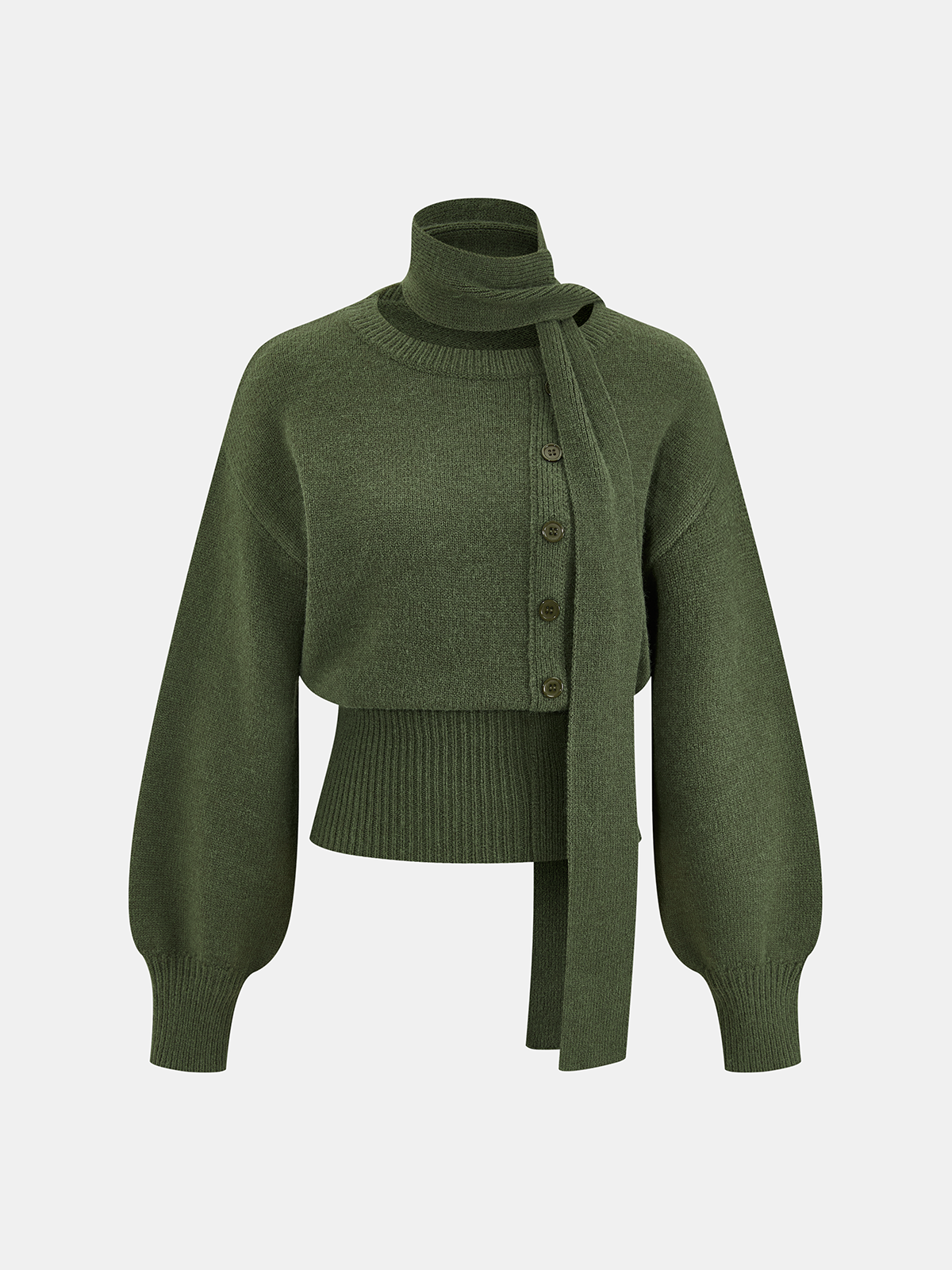 Cinched Waist Knit Sweater with Scarf