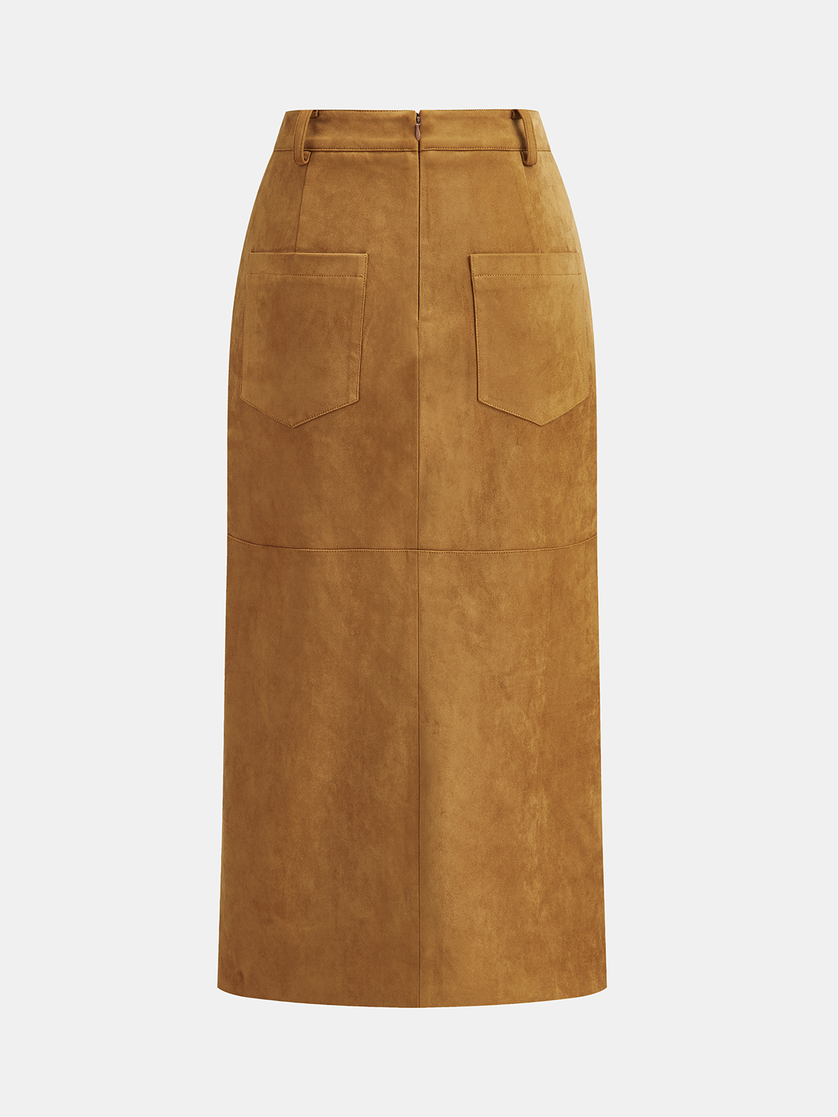 Jupe midi fendue effet daim à boutons décoratifs