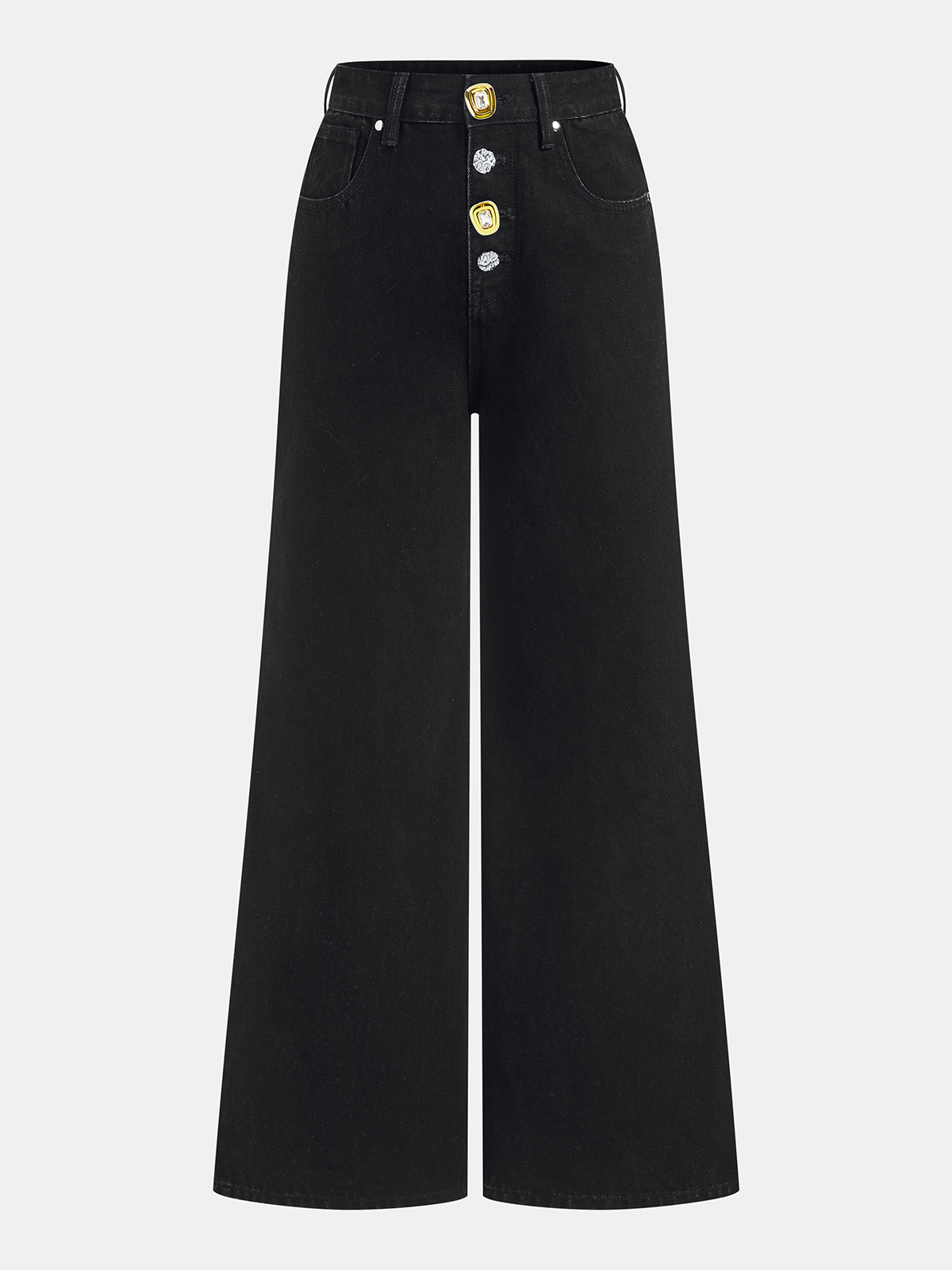 Metal Button-Detail Wide-Leg Jeans