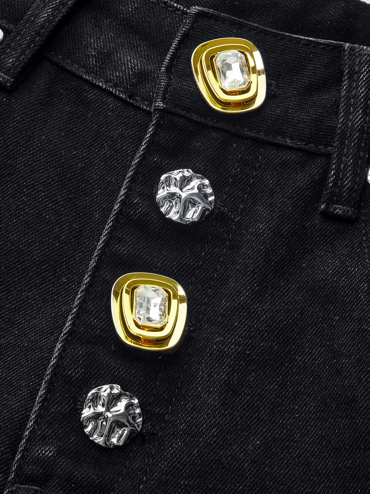 Metal Button-Detail Wide-Leg Jeans