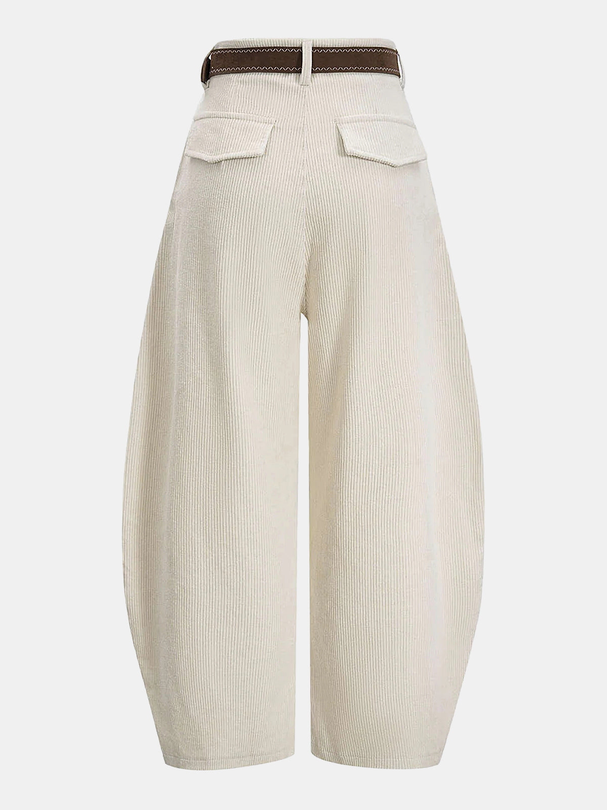 Belted Corduroy Curved Wide-Leg Pants