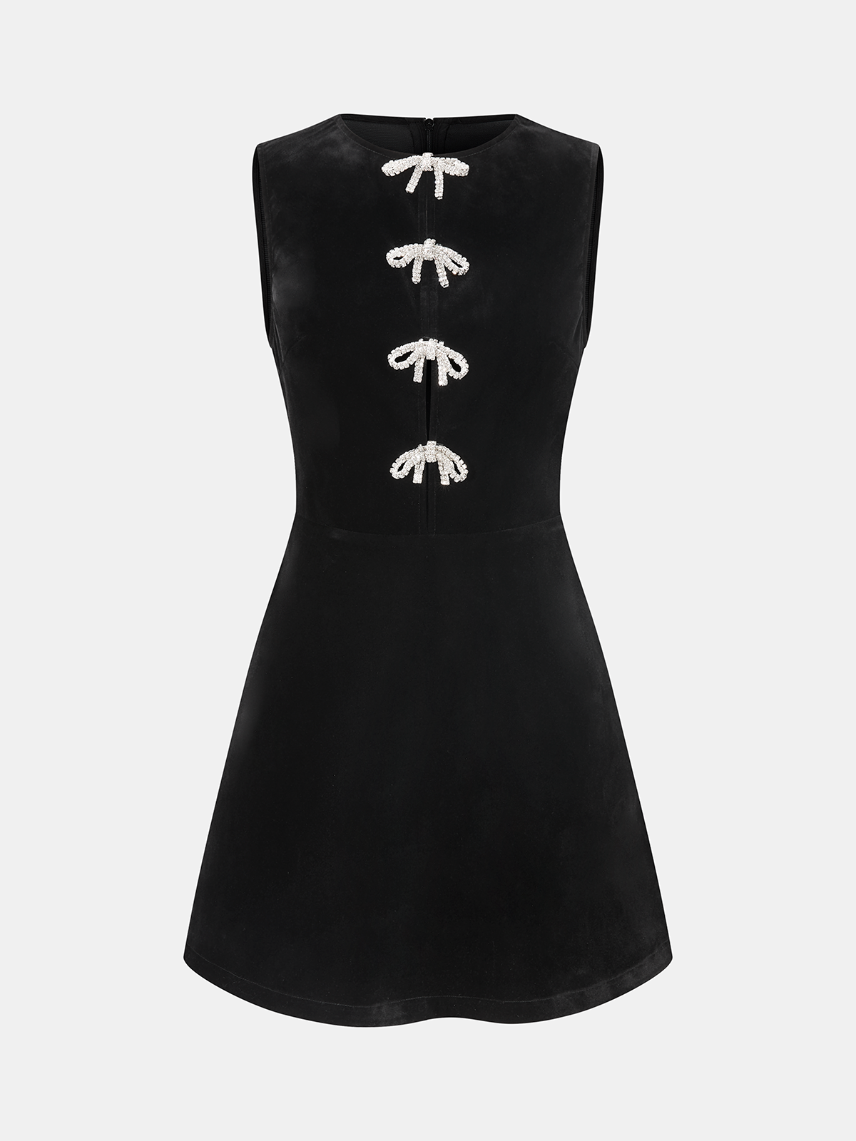 Bow Embellished Velvet Sleeveless Mini Dress