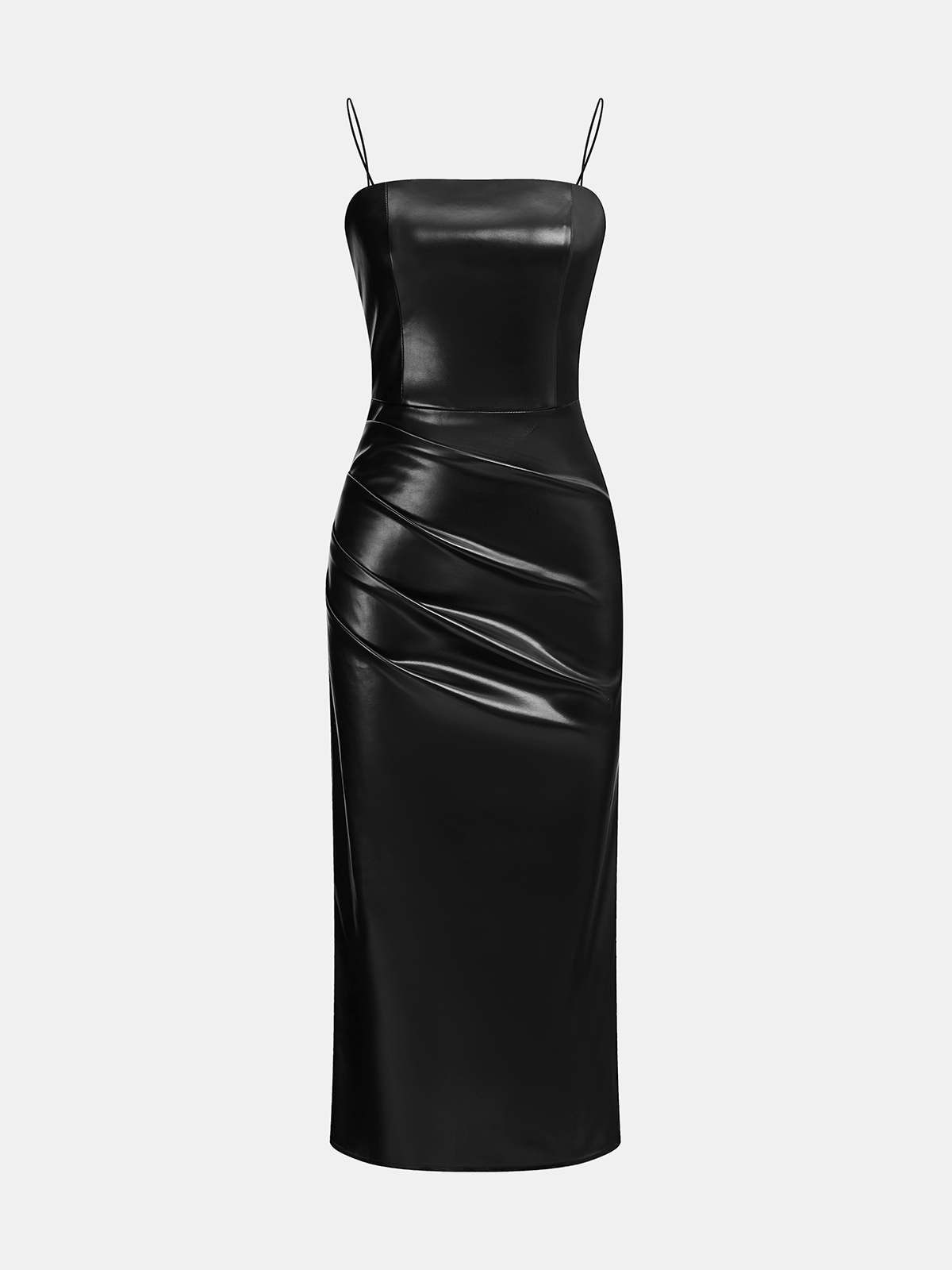 Plissiertes Cami-Midikleid aus Kunstleder