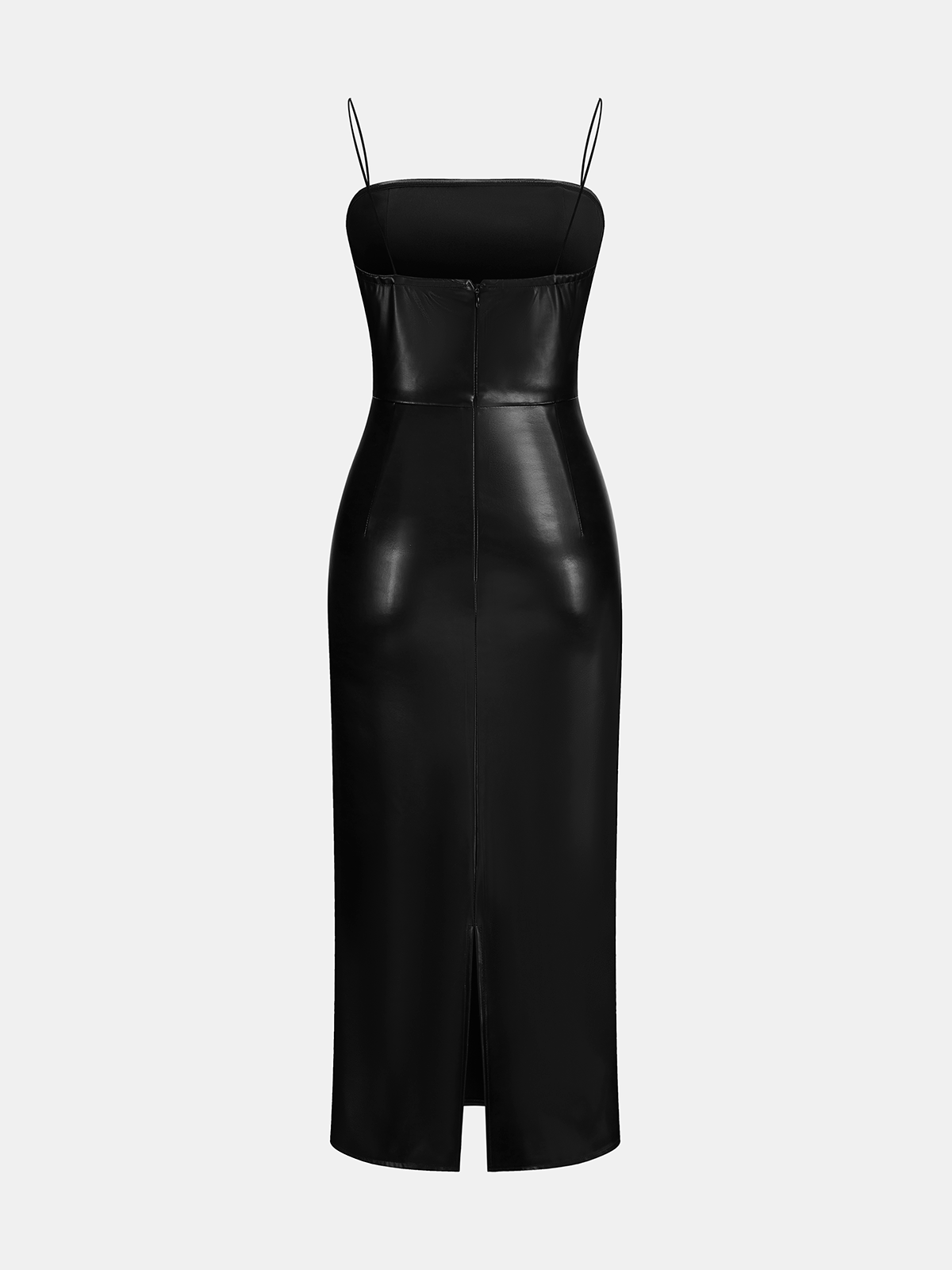 Plissiertes Cami-Midikleid aus Kunstleder