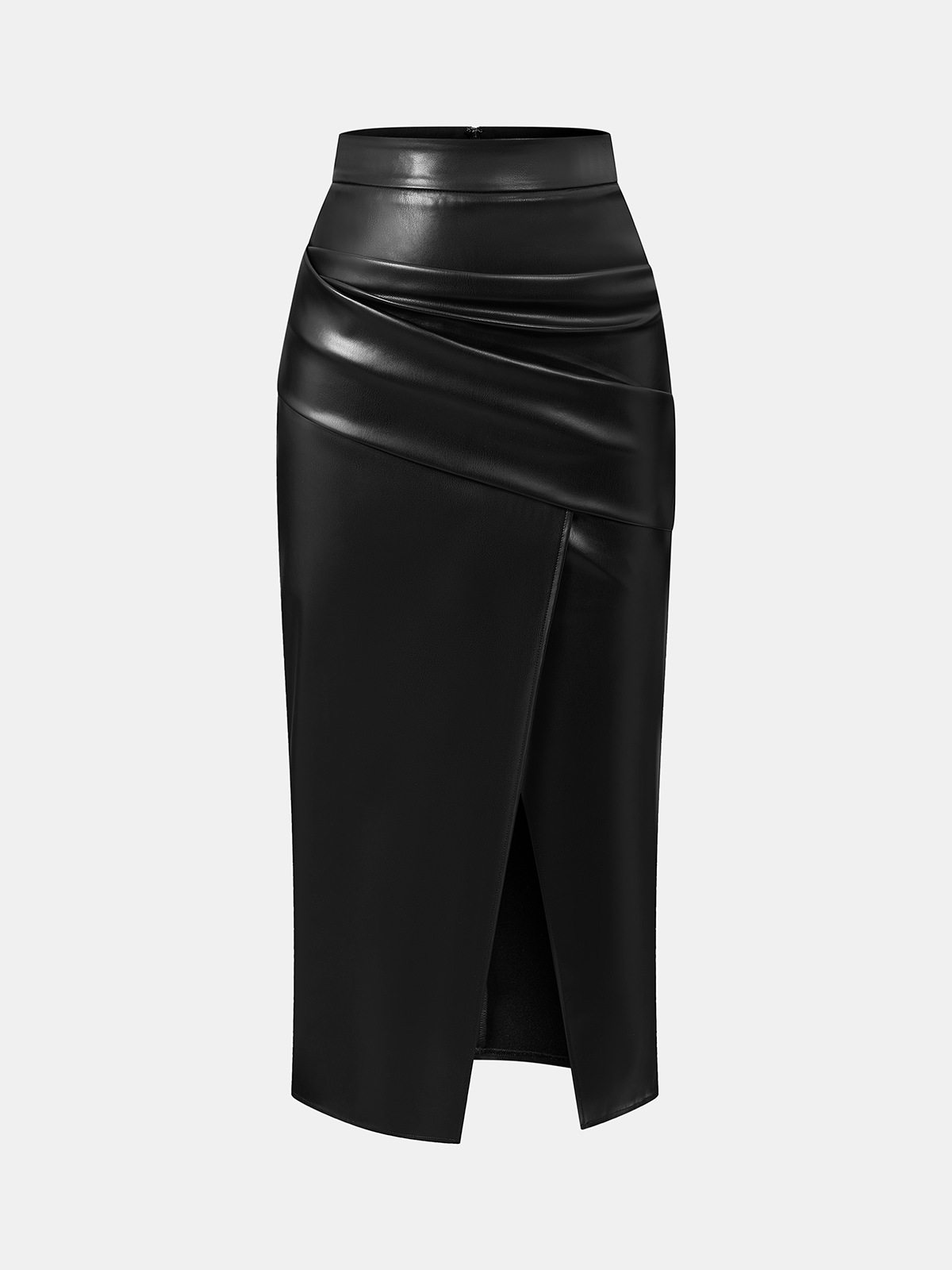 Knit Top & Faux Leather Ruched Skirt Set